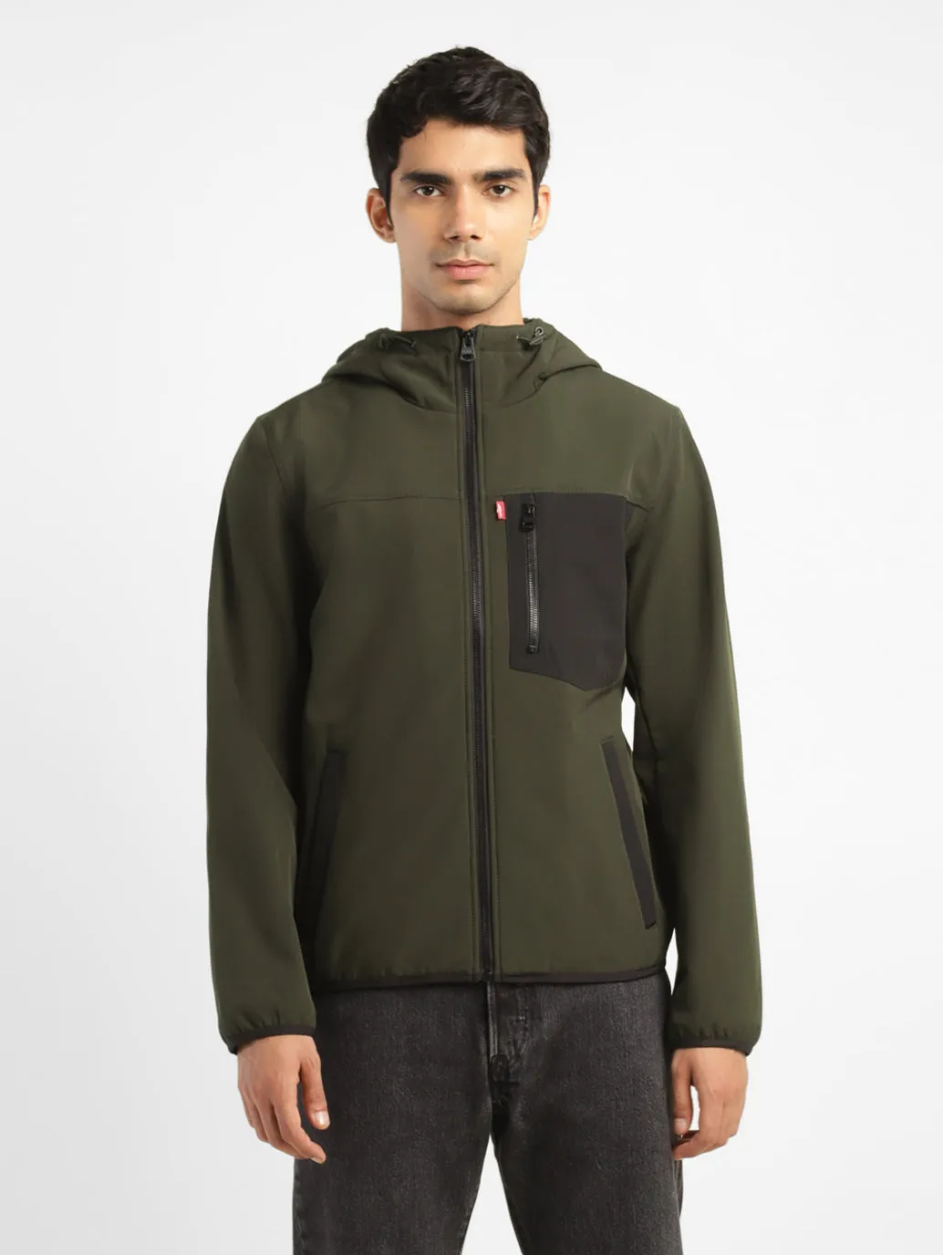 Men's Solid Olive Hooded Tailored Jacket