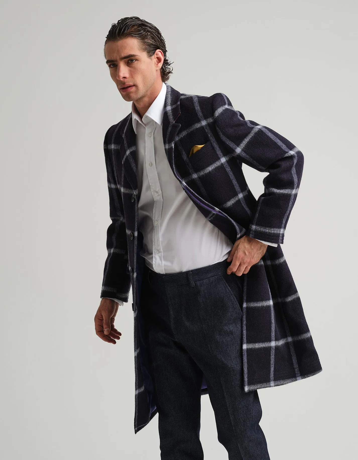 Navy Check Covert Coat