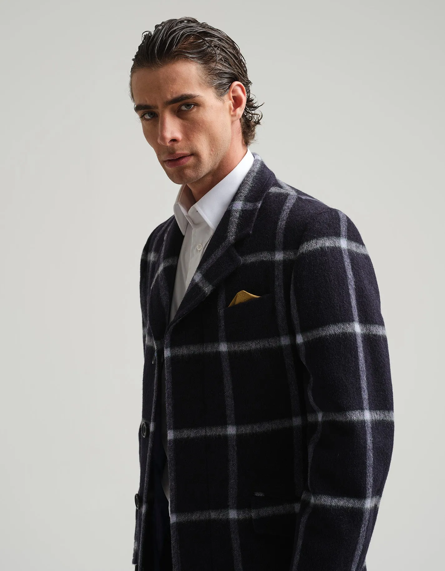 Navy Check Covert Coat