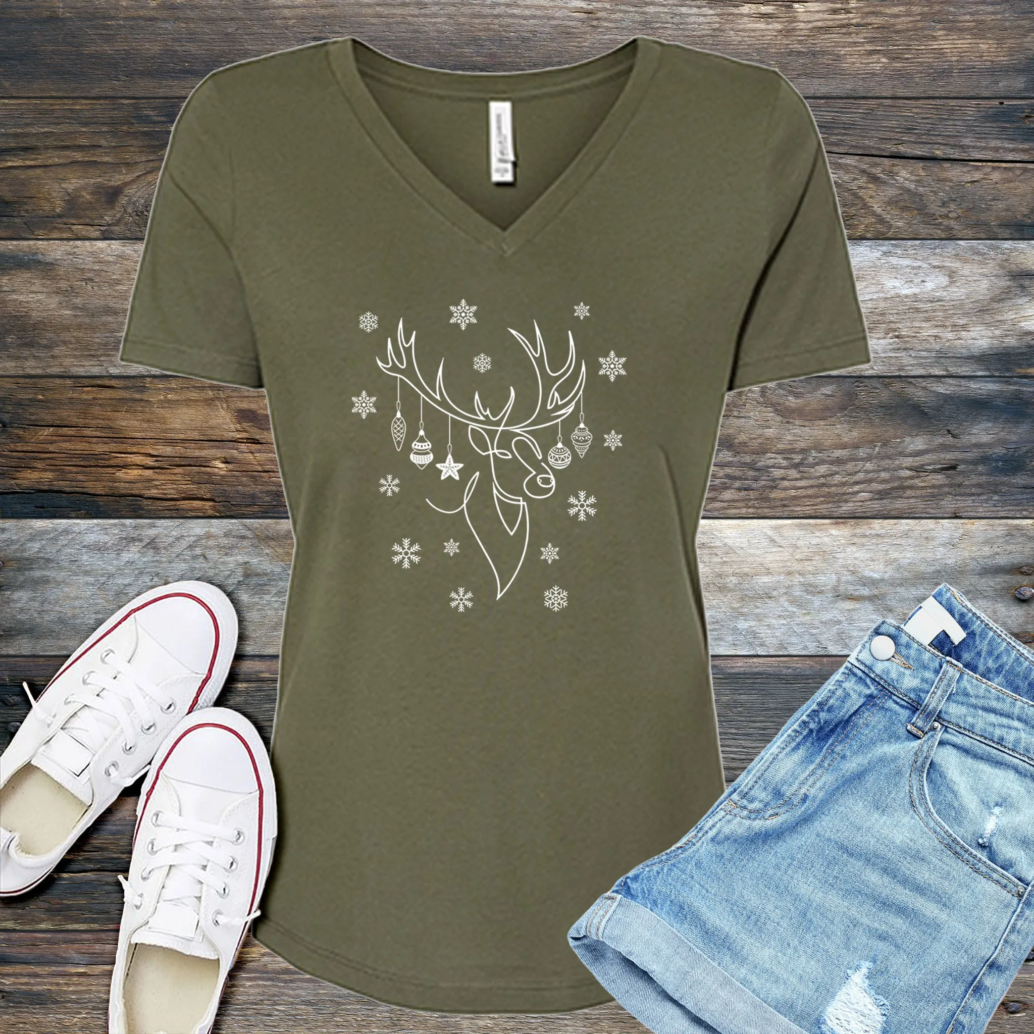 Ornamental Reindeer V-Neck