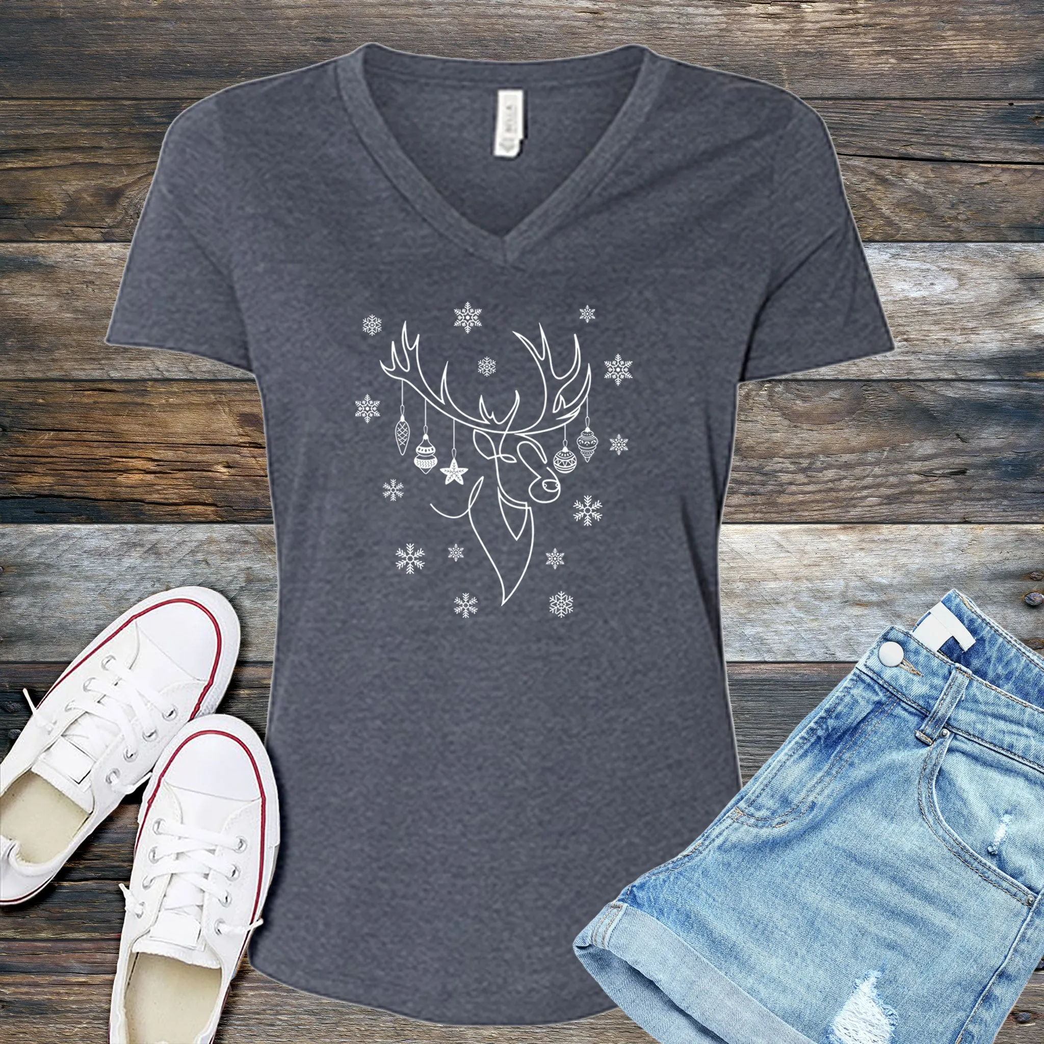 Ornamental Reindeer V-Neck