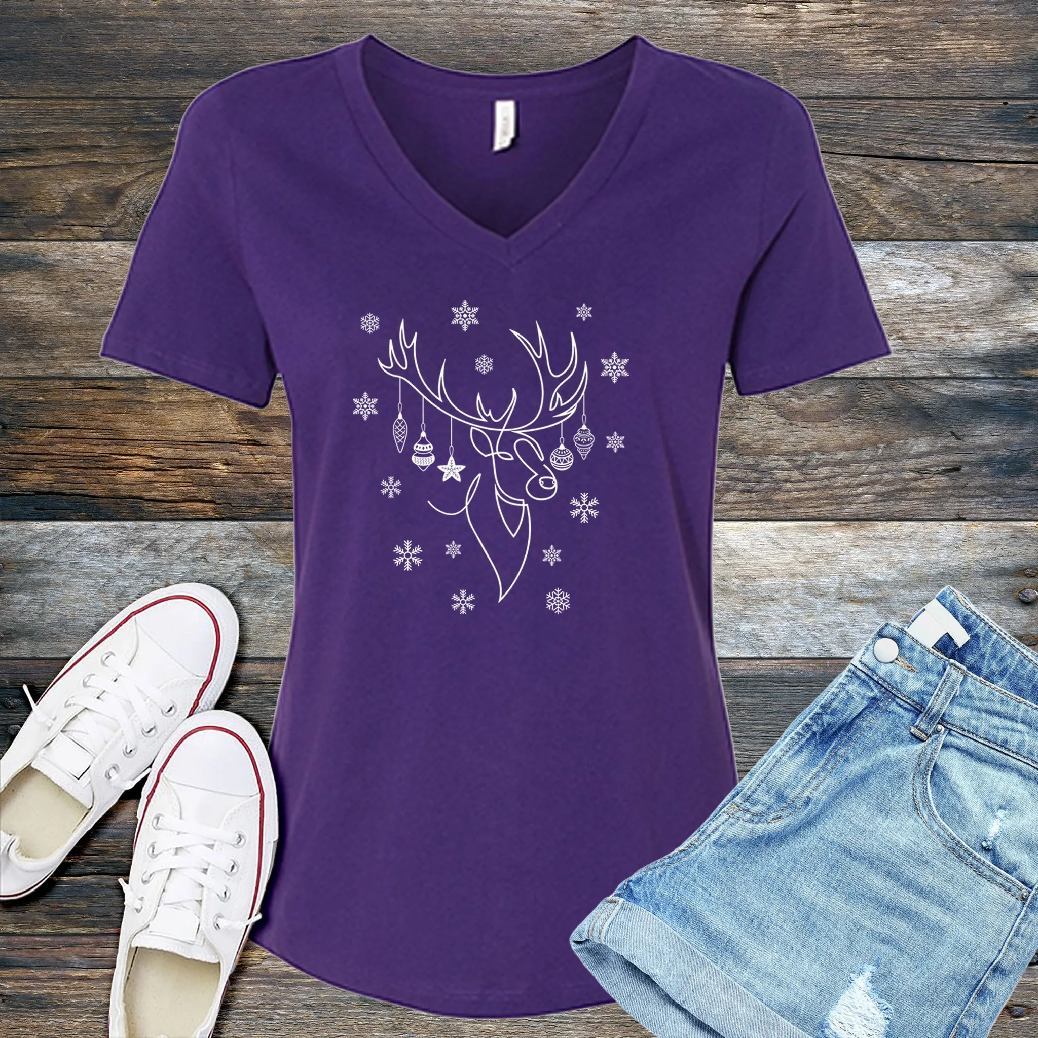 Ornamental Reindeer V-Neck