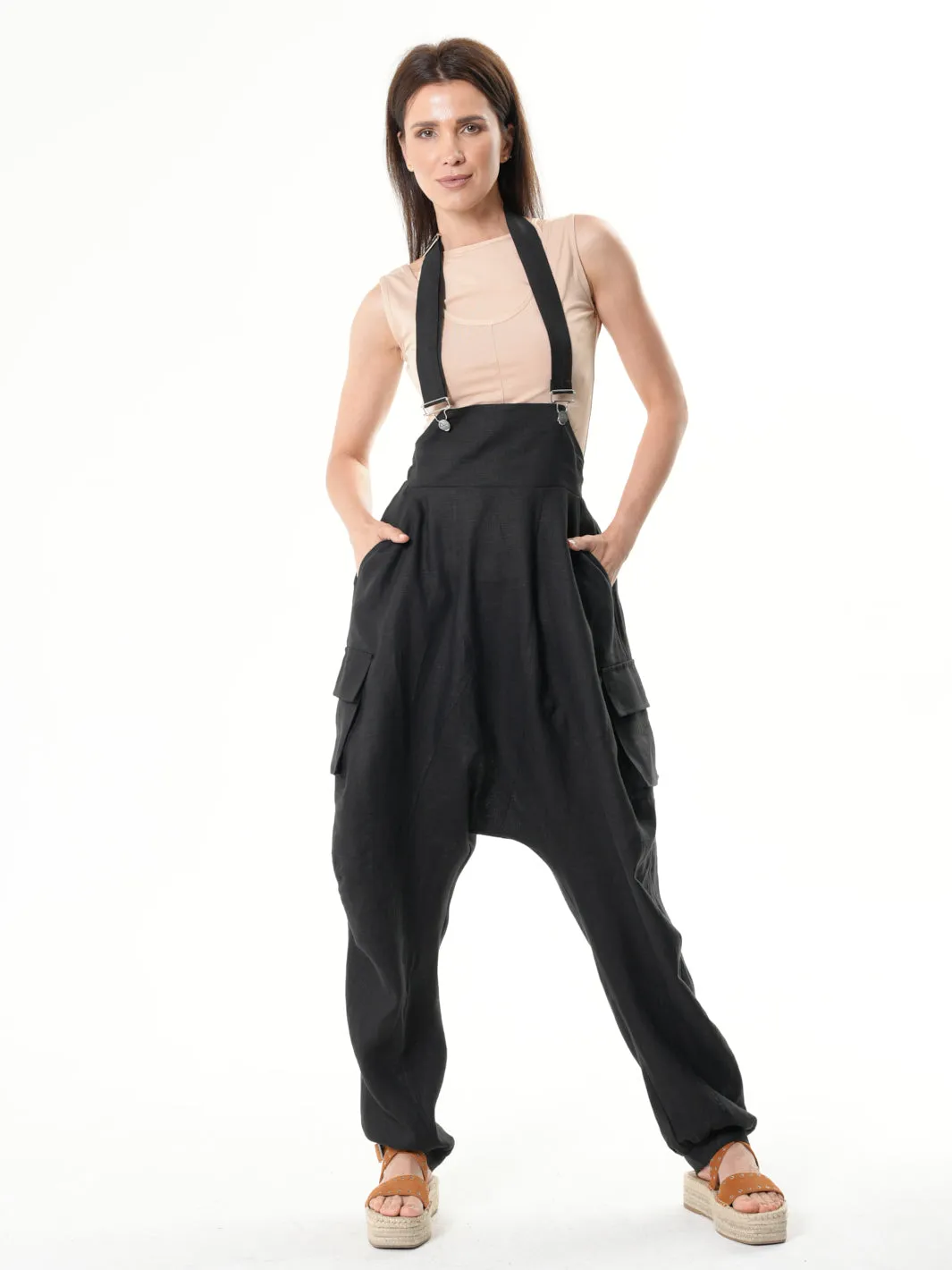 Oversize Linen Jumpsuit In Black