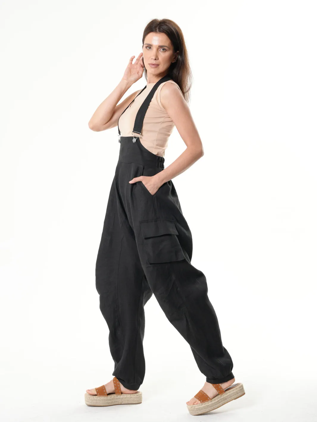 Oversize Linen Jumpsuit In Black