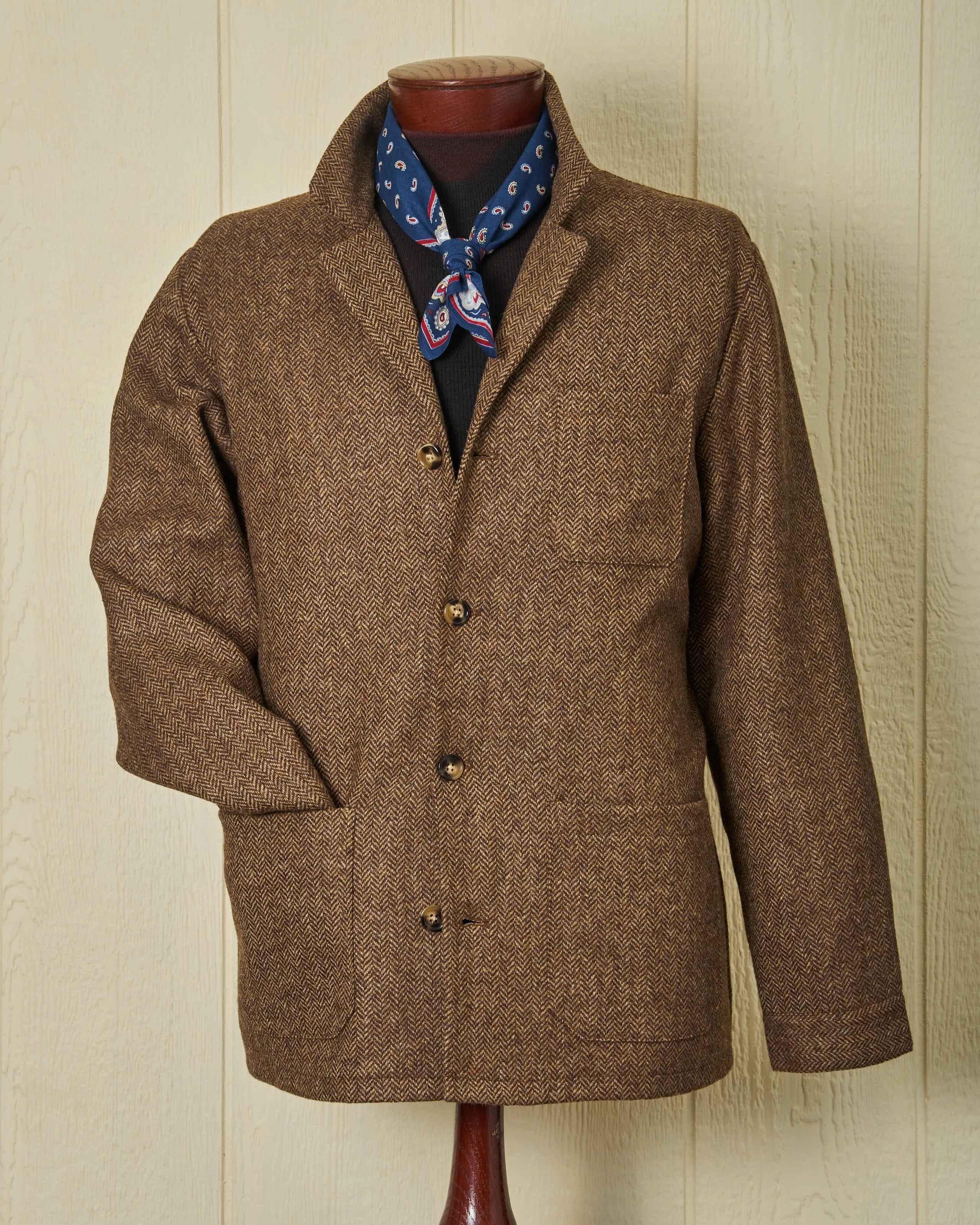 Shetland Wool Loafer Jacket in Chestnut Herringbone