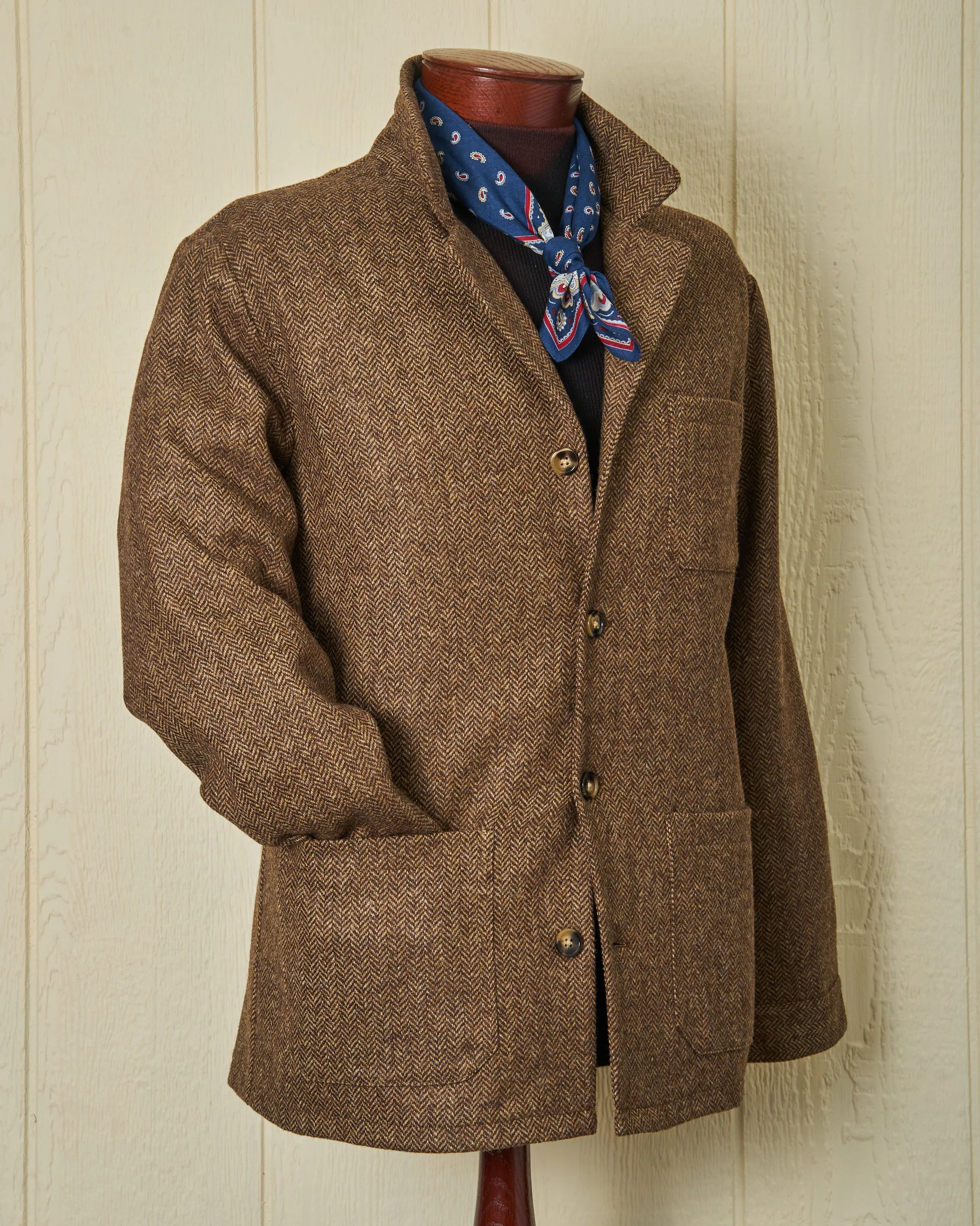 Shetland Wool Loafer Jacket in Chestnut Herringbone