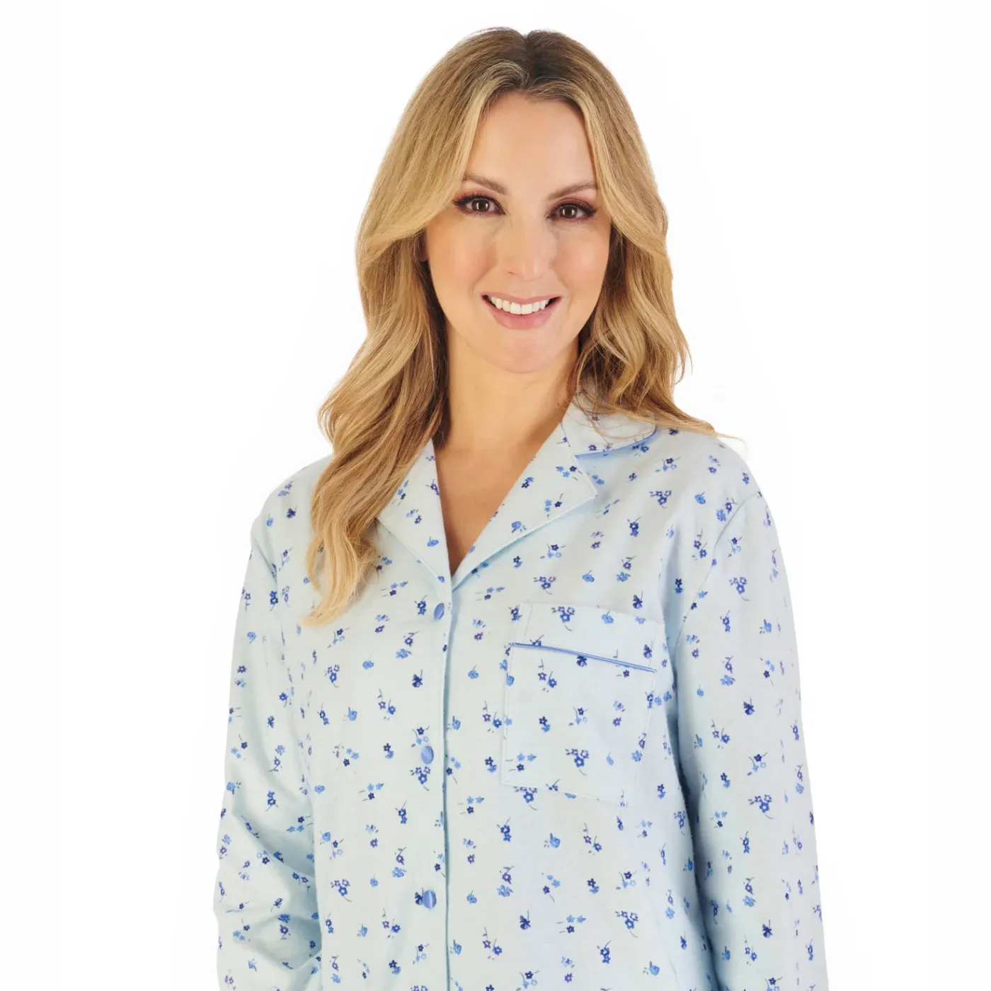 Slenderella Floral Printed Luxury Flannel Tailored Pyjama | Blue