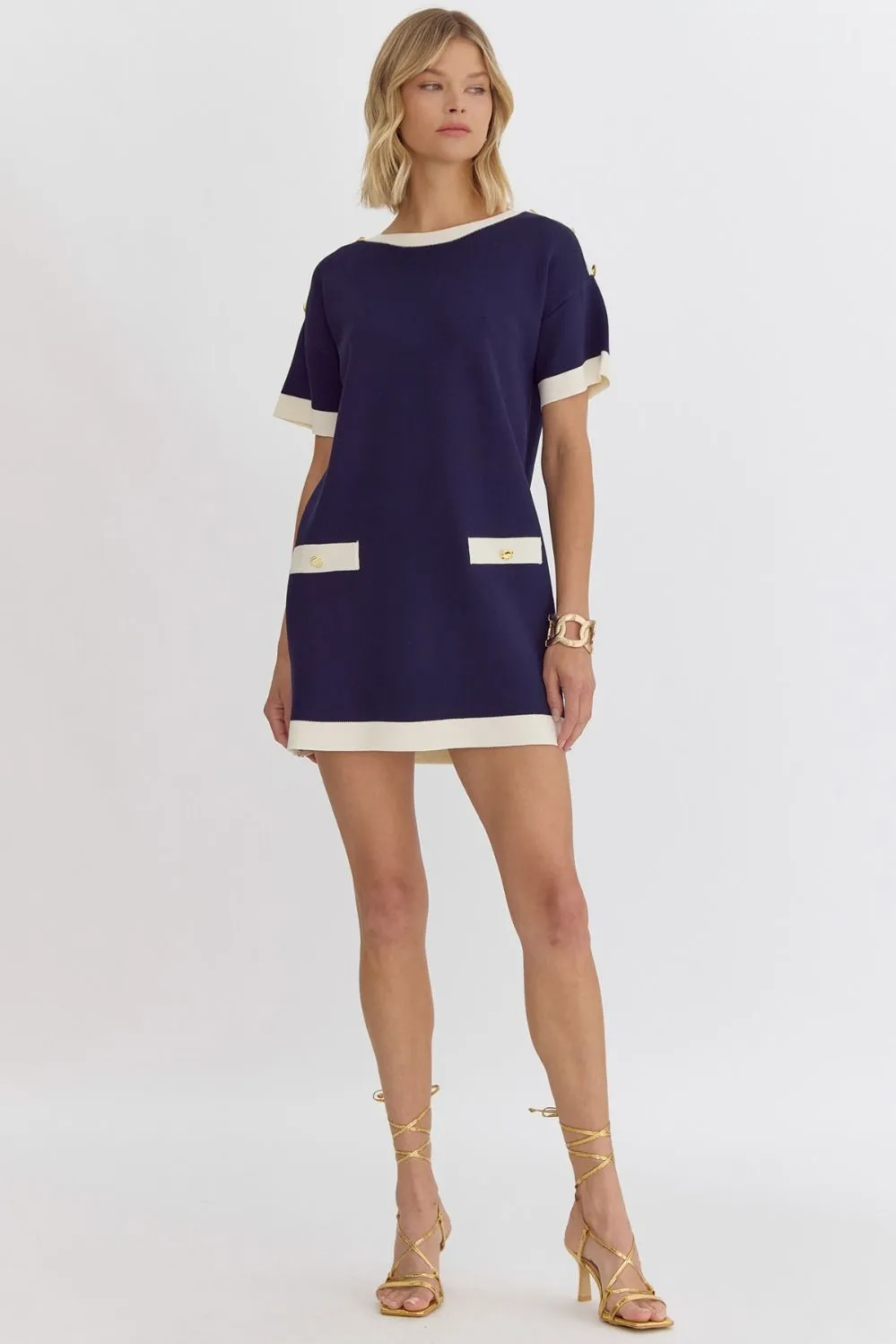 Solid Round Neck Short Sleeve Mini Dress