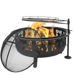 Sunnydaze 30" Black All Star Fire Pit with Cooking Grate & Spark Screen