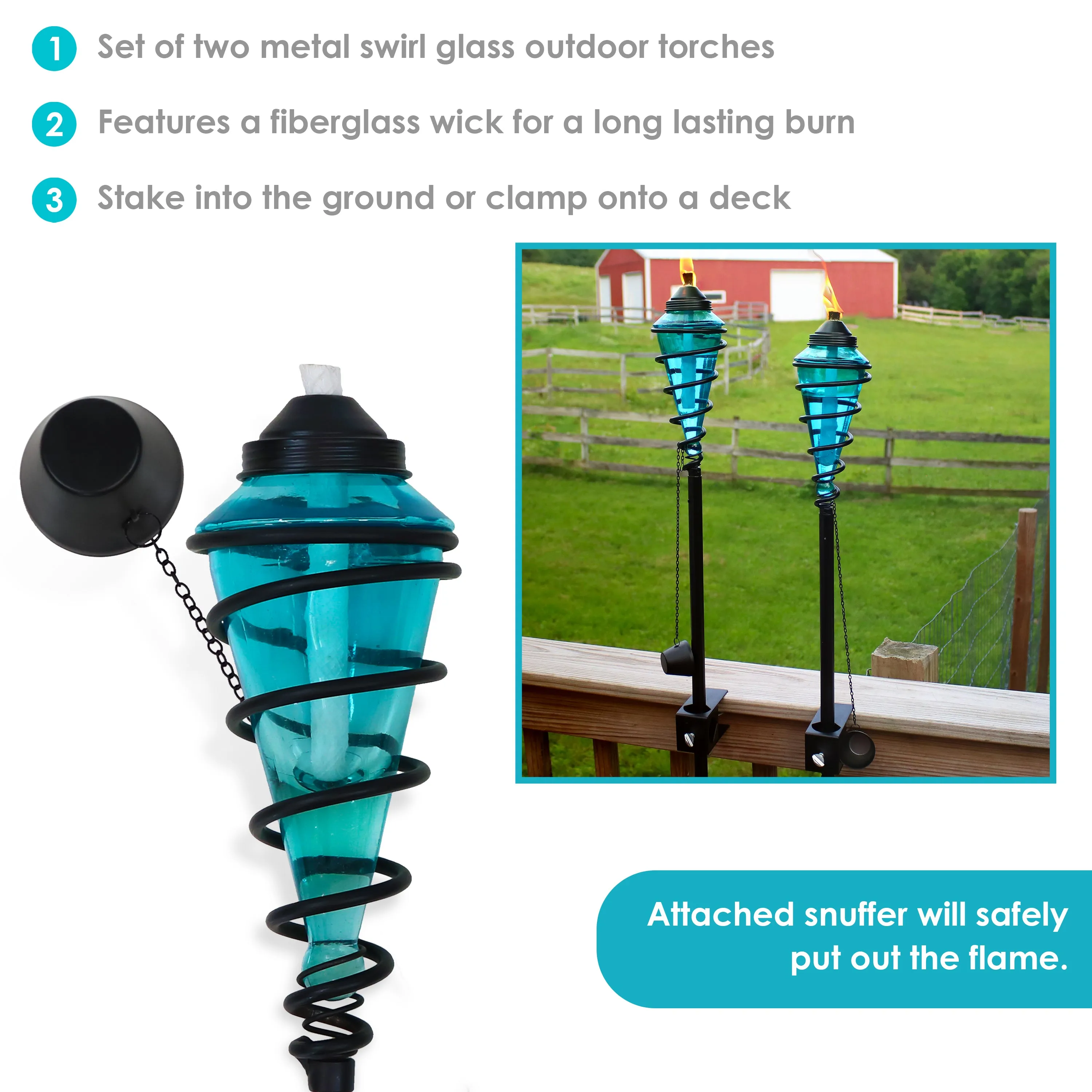 Sunnydaze Adjustable Height Metal Swirl Glass Outdoor Lawn Patio Torch