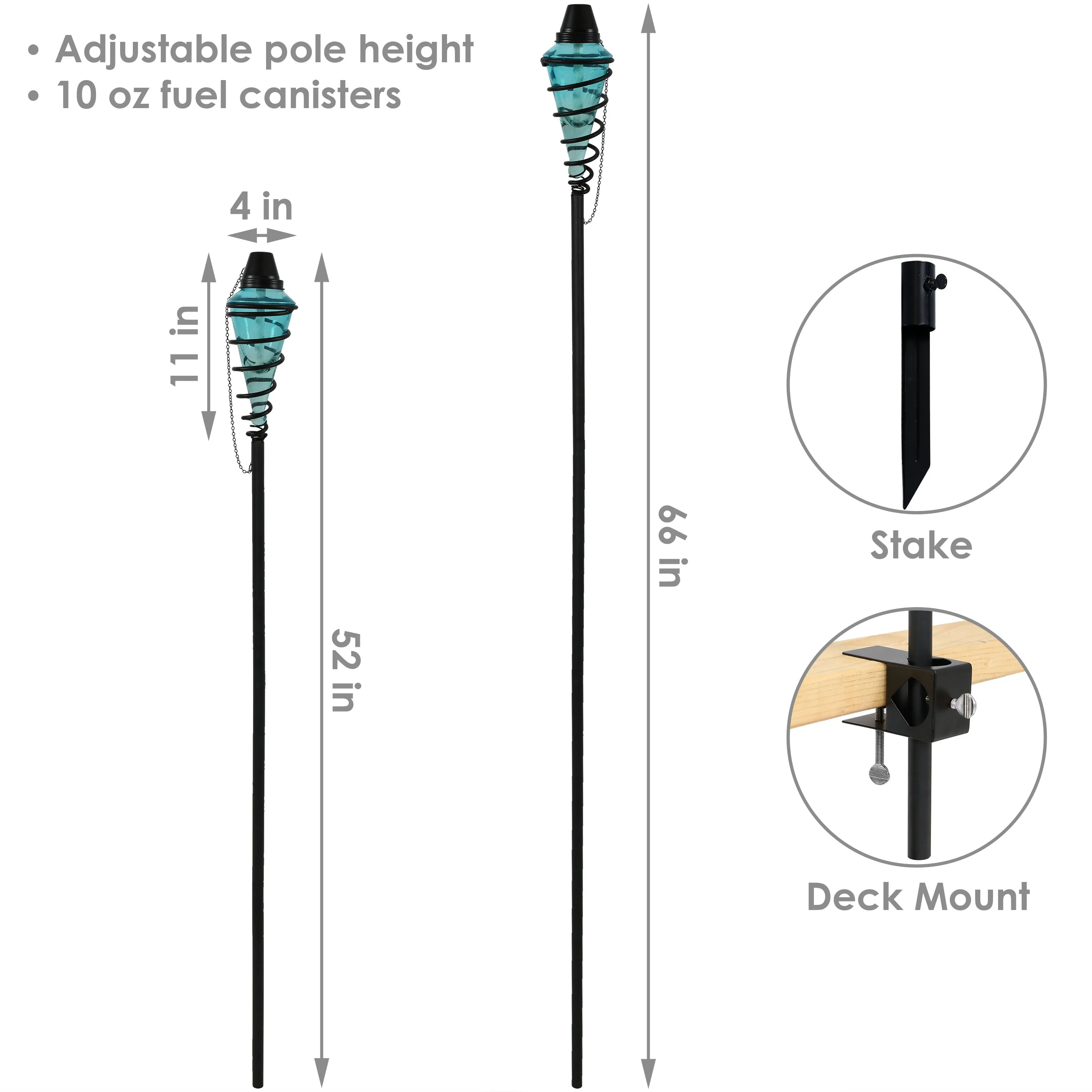 Sunnydaze Adjustable Height Metal Swirl Glass Outdoor Lawn Patio Torch