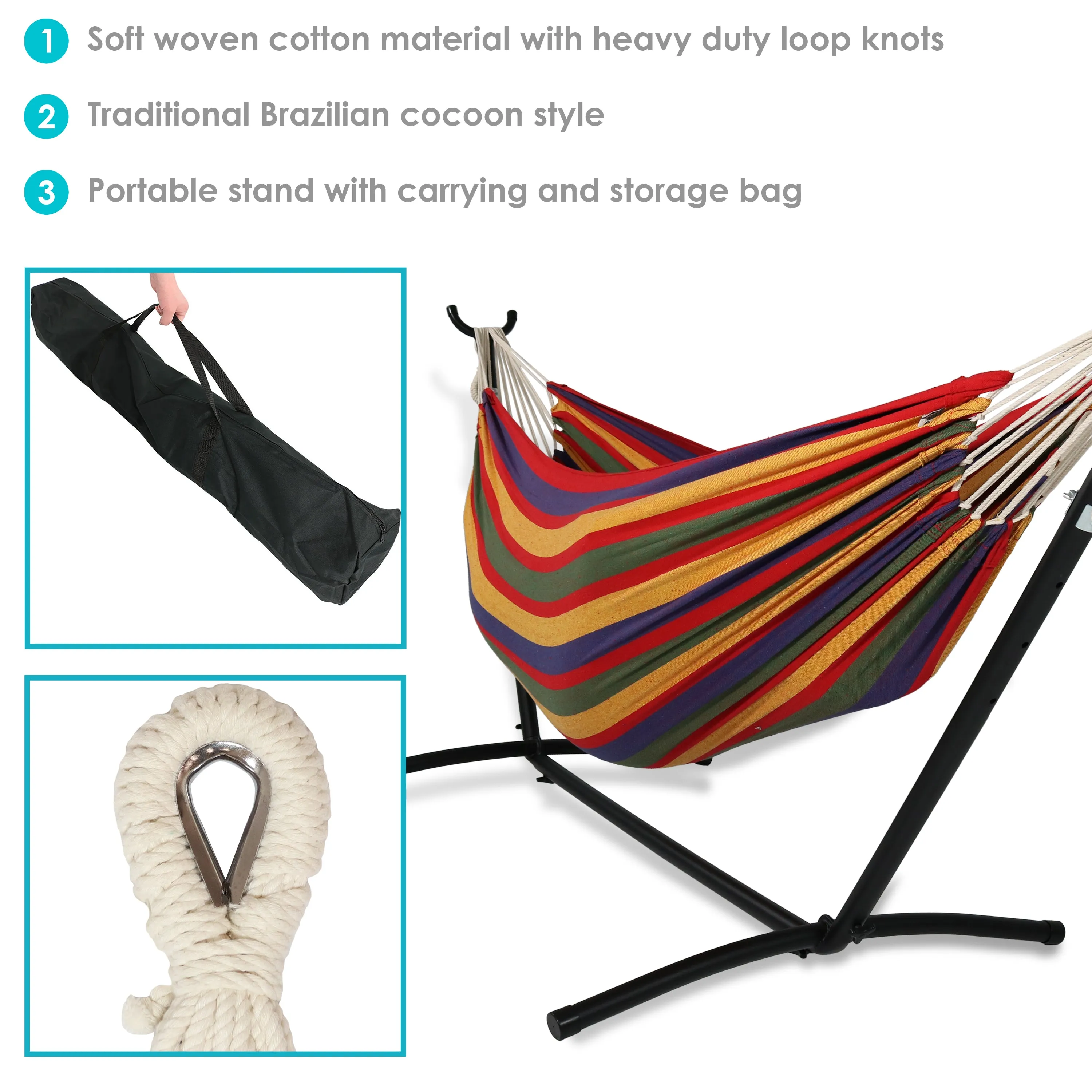 Sunnydaze Brazilian Double Hammock with Stand and Carrying Case