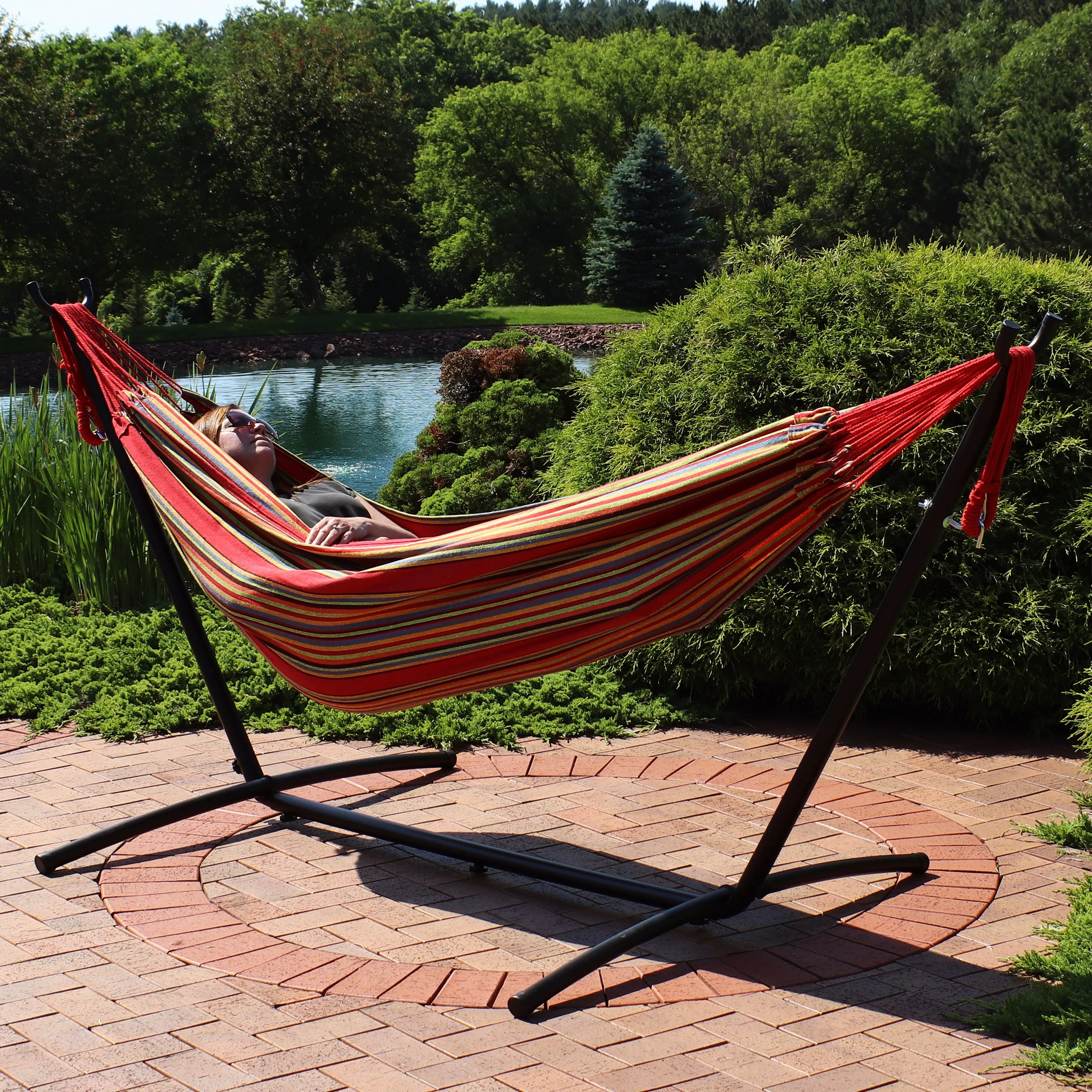 Sunnydaze Brazilian Double Hammock with Stand and Carrying Case