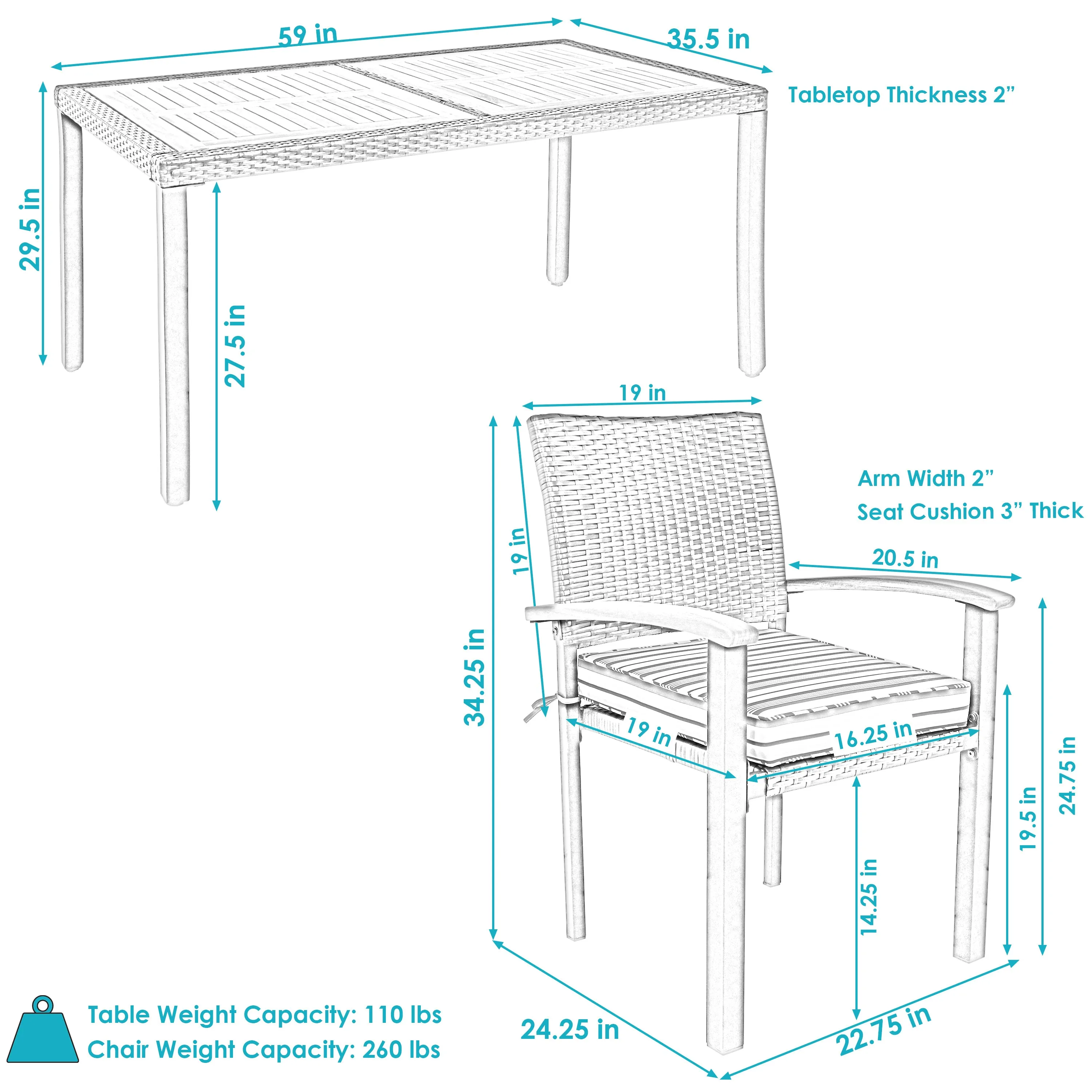 Sunnydaze Carlow 7-Piece Outdoor Dining Patio Set with Cushions