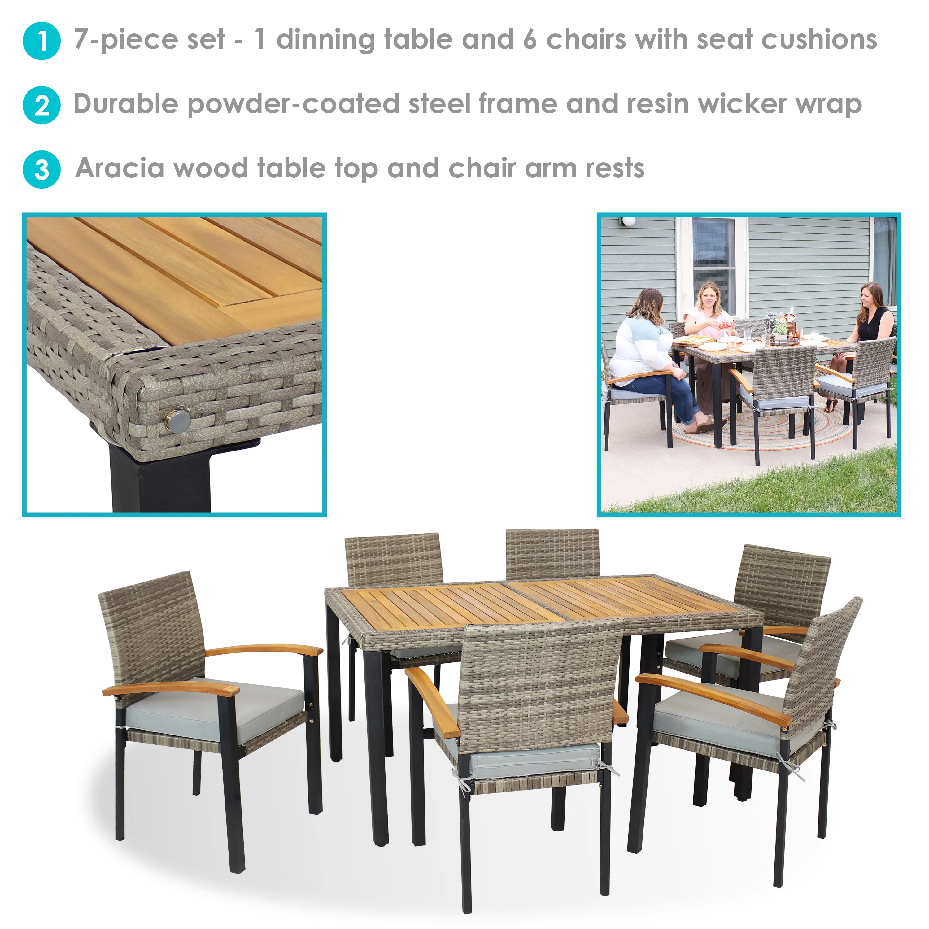 Sunnydaze Carlow 7-Piece Outdoor Dining Patio Set with Cushions