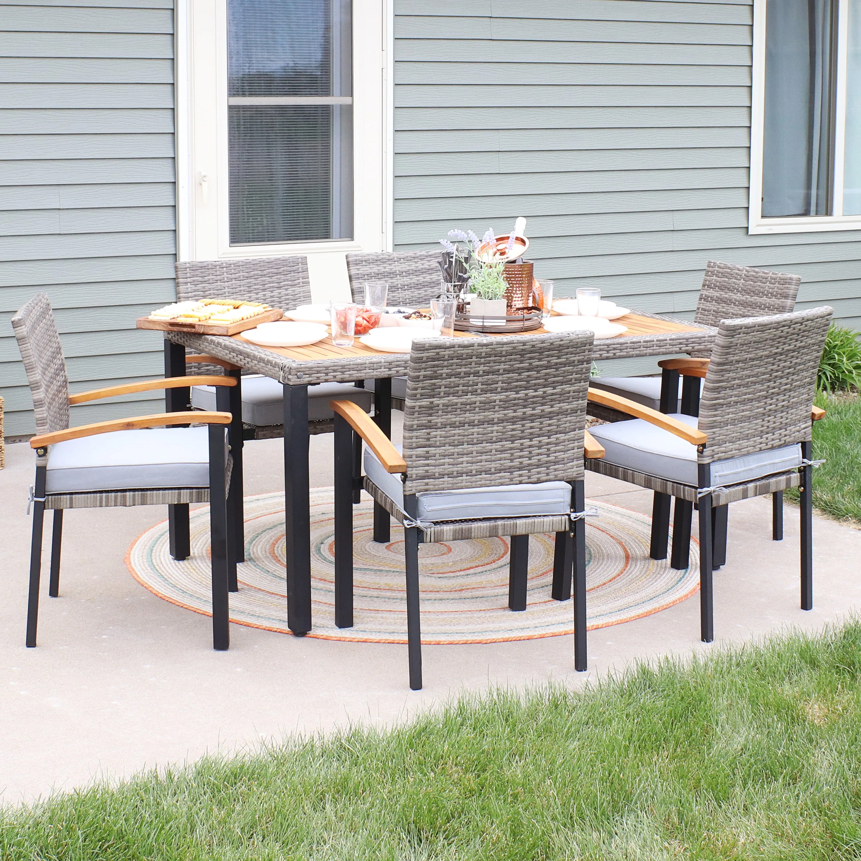 Sunnydaze Carlow 7-Piece Outdoor Dining Patio Set with Cushions