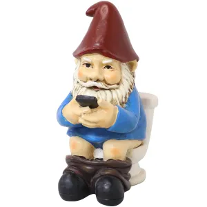 Sunnydaze Cody the Garden Gnome Reading Phone on the Throne - 9.5"