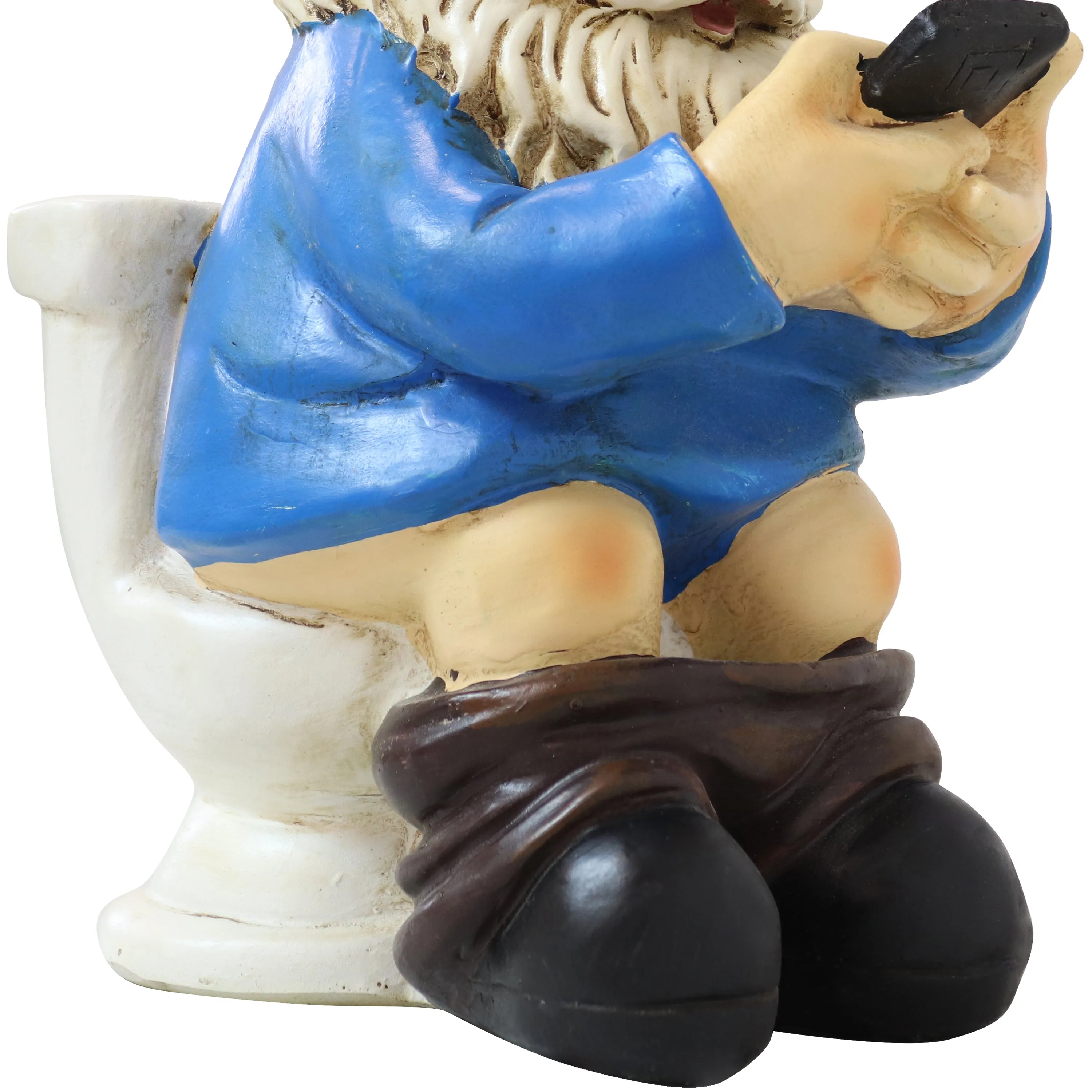 Sunnydaze Cody the Garden Gnome Reading Phone on the Throne - 9.5"