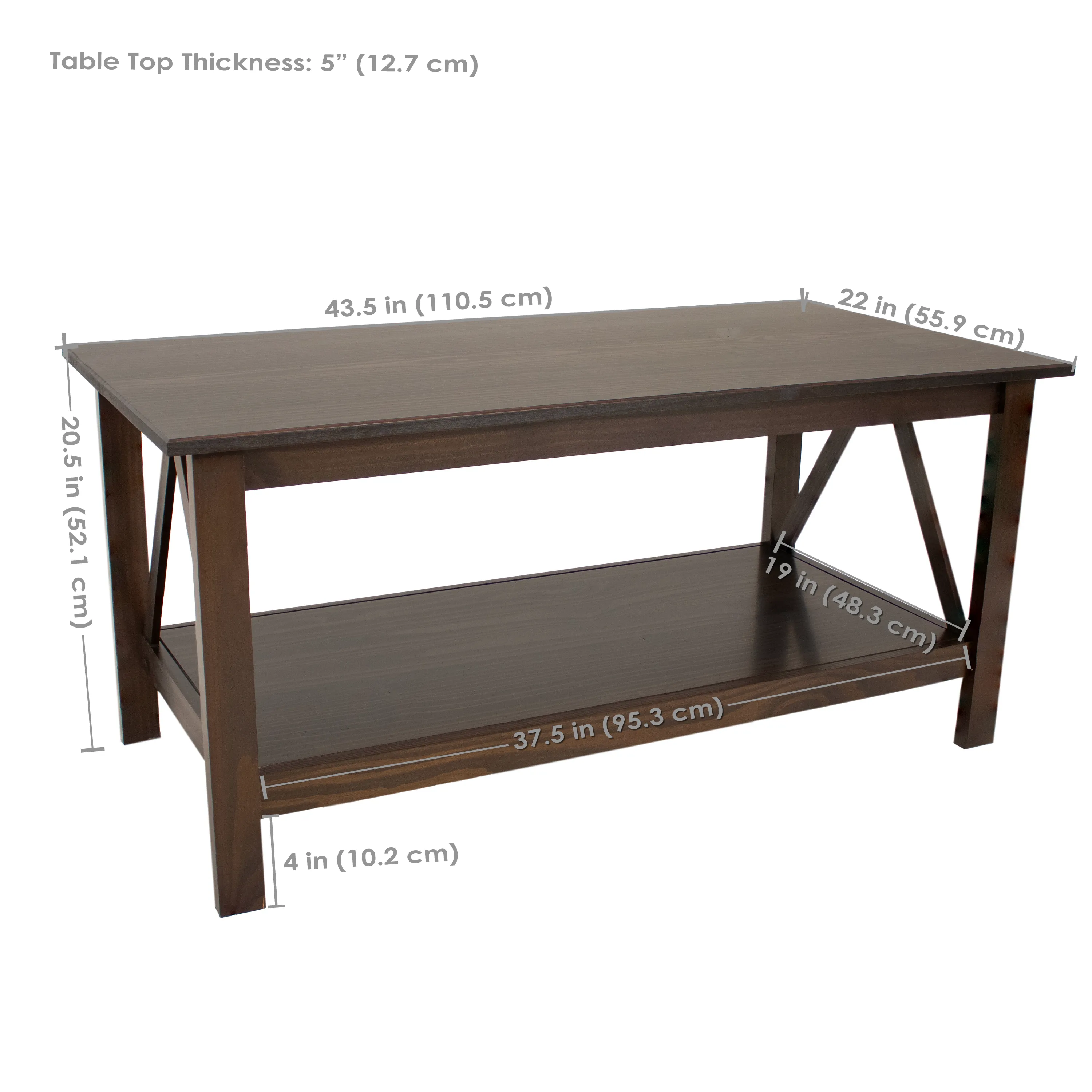 Sunnydaze Dark Wood Coffee Table with Storage Shelf - Dark Brown - 43.5 in