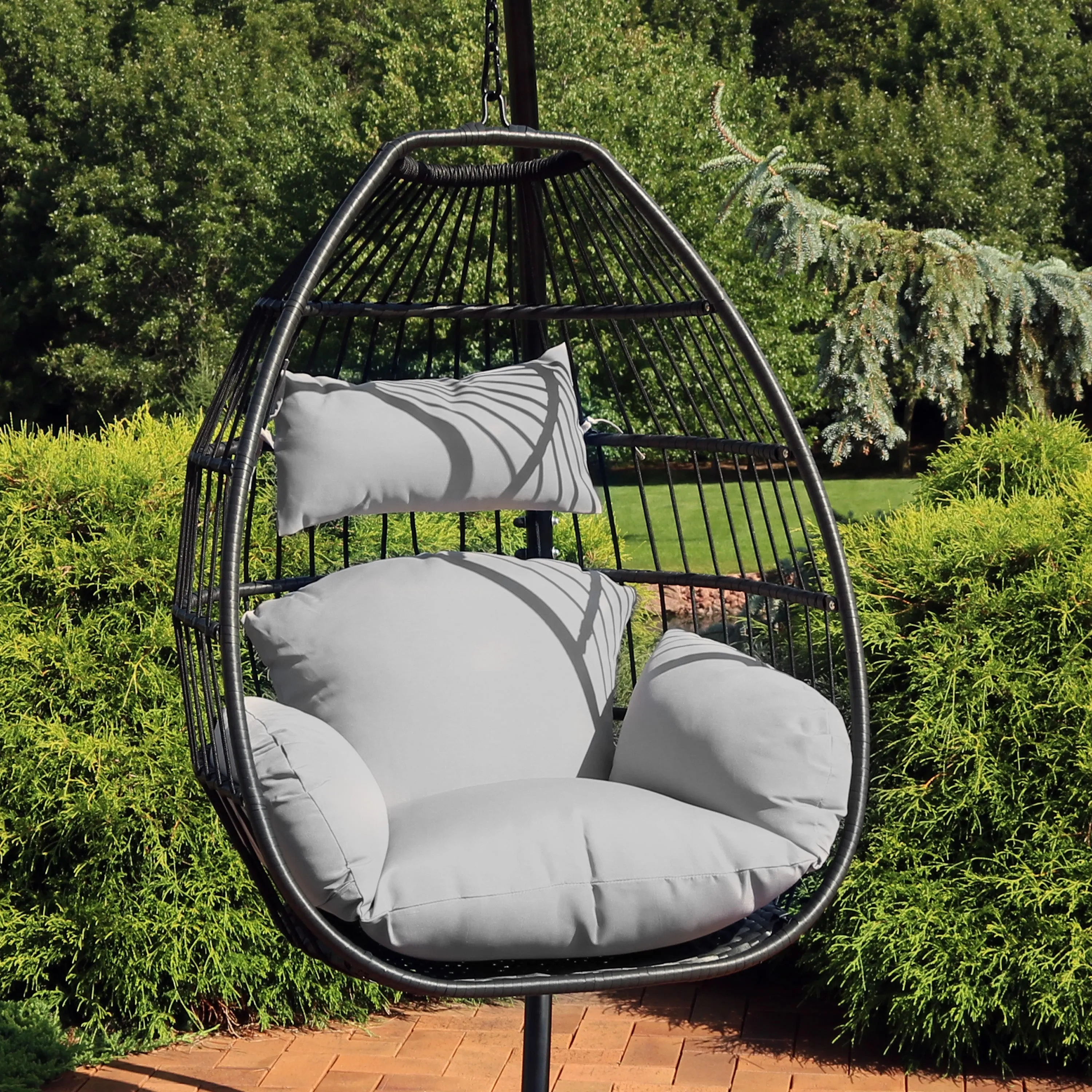 Sunnydaze Delaney Outdoor Hanging Egg Chair with Seat Cushions - 50"