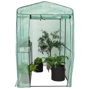 Sunnydaze Deluxe Walk-In Greenhouse with 1 Shelf for Outdoors - Green