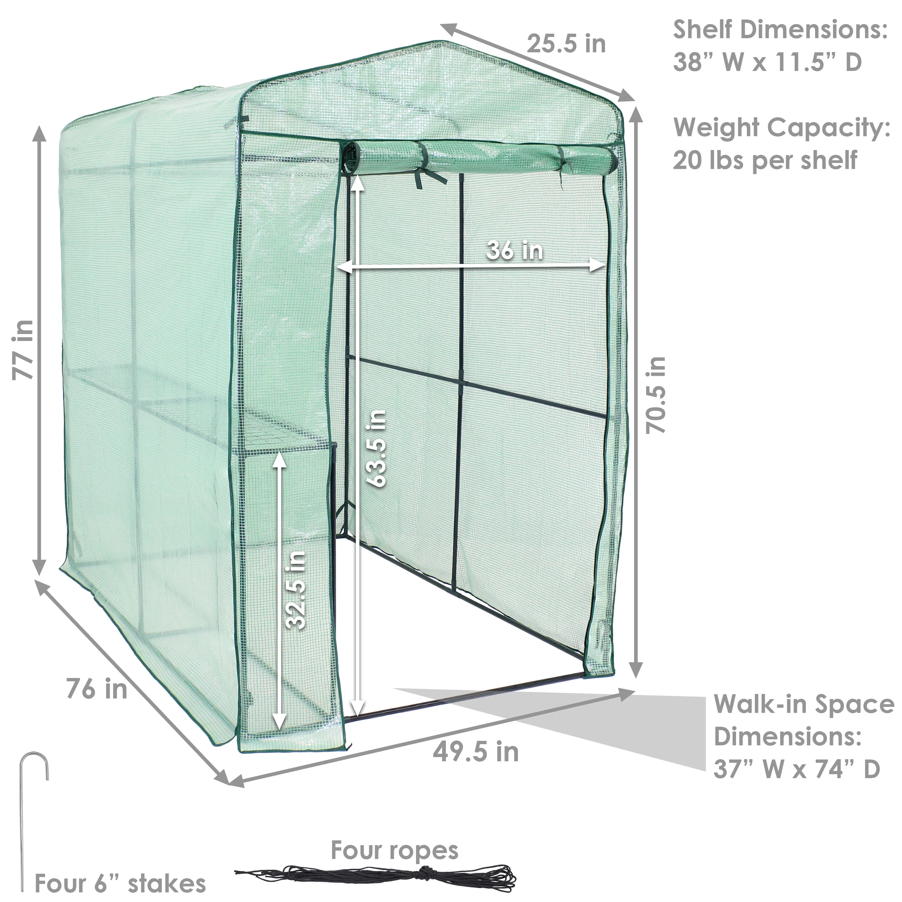 Sunnydaze Deluxe Walk-In Greenhouse with 1 Shelf for Outdoors - Green