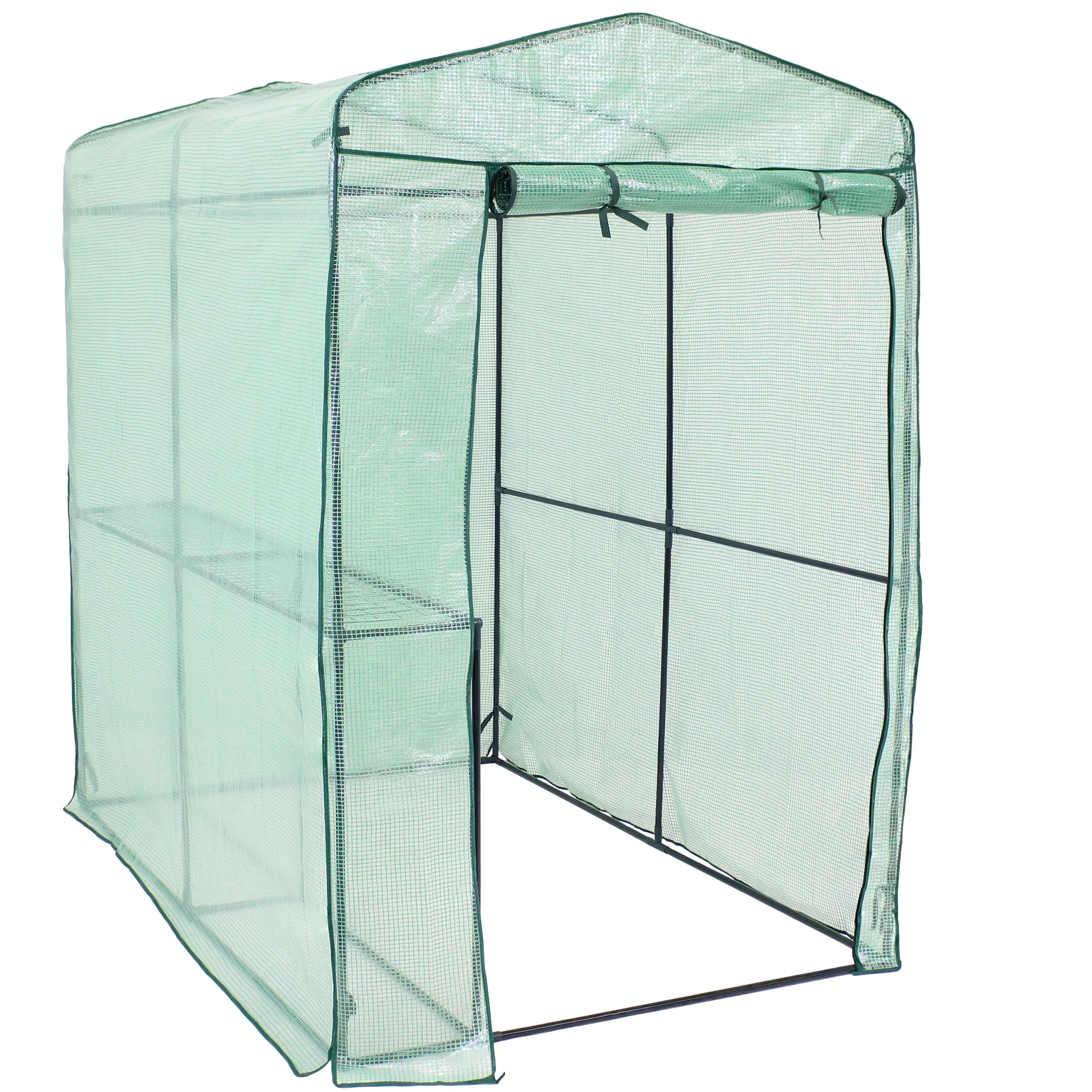 Sunnydaze Deluxe Walk-In Greenhouse with 1 Shelf for Outdoors - Green