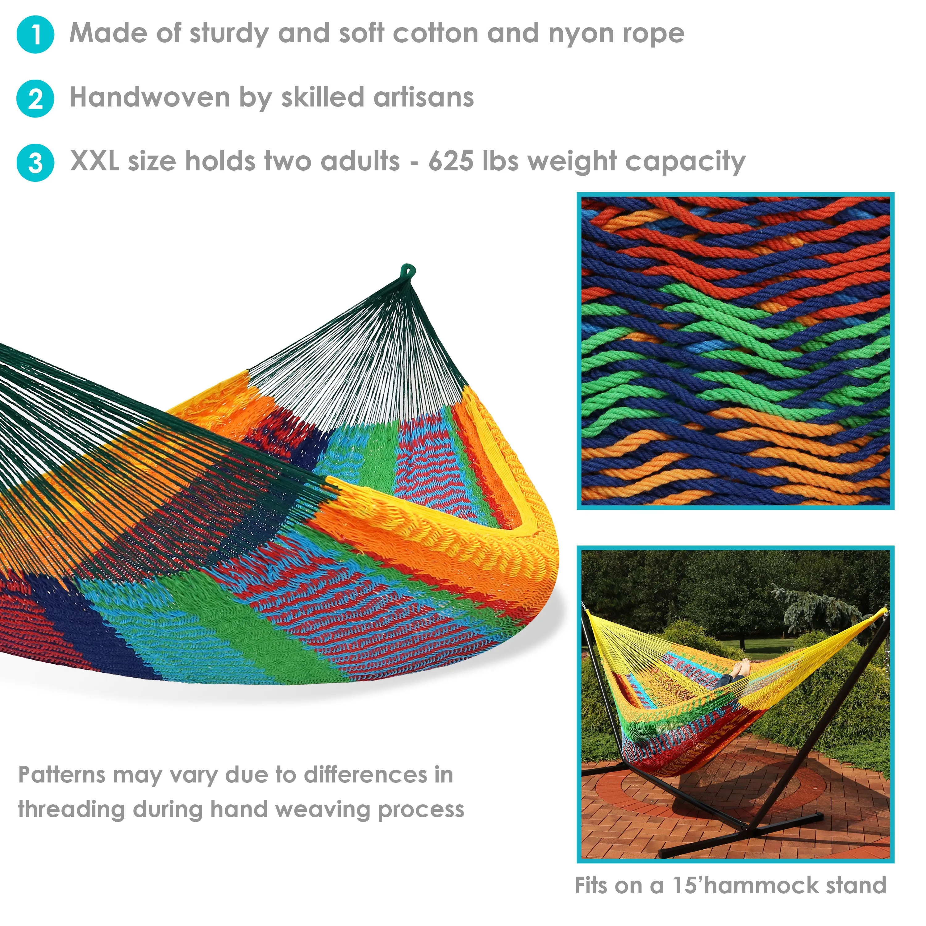 Sunnydaze Family Size Handwoven Thick Cord Mayan Hammock