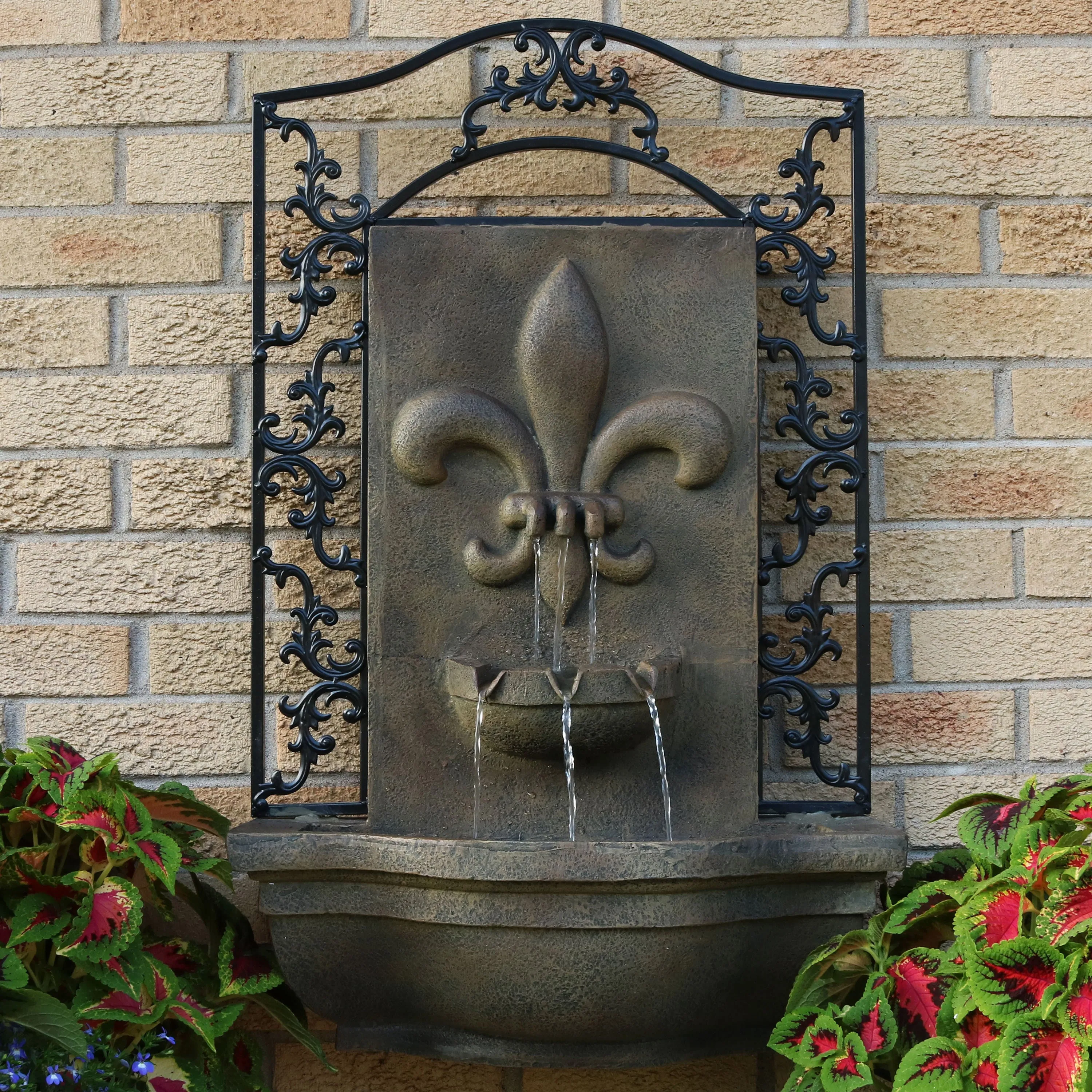 Sunnydaze French Lily Outdoor Wall Fountain with Submersible Pump