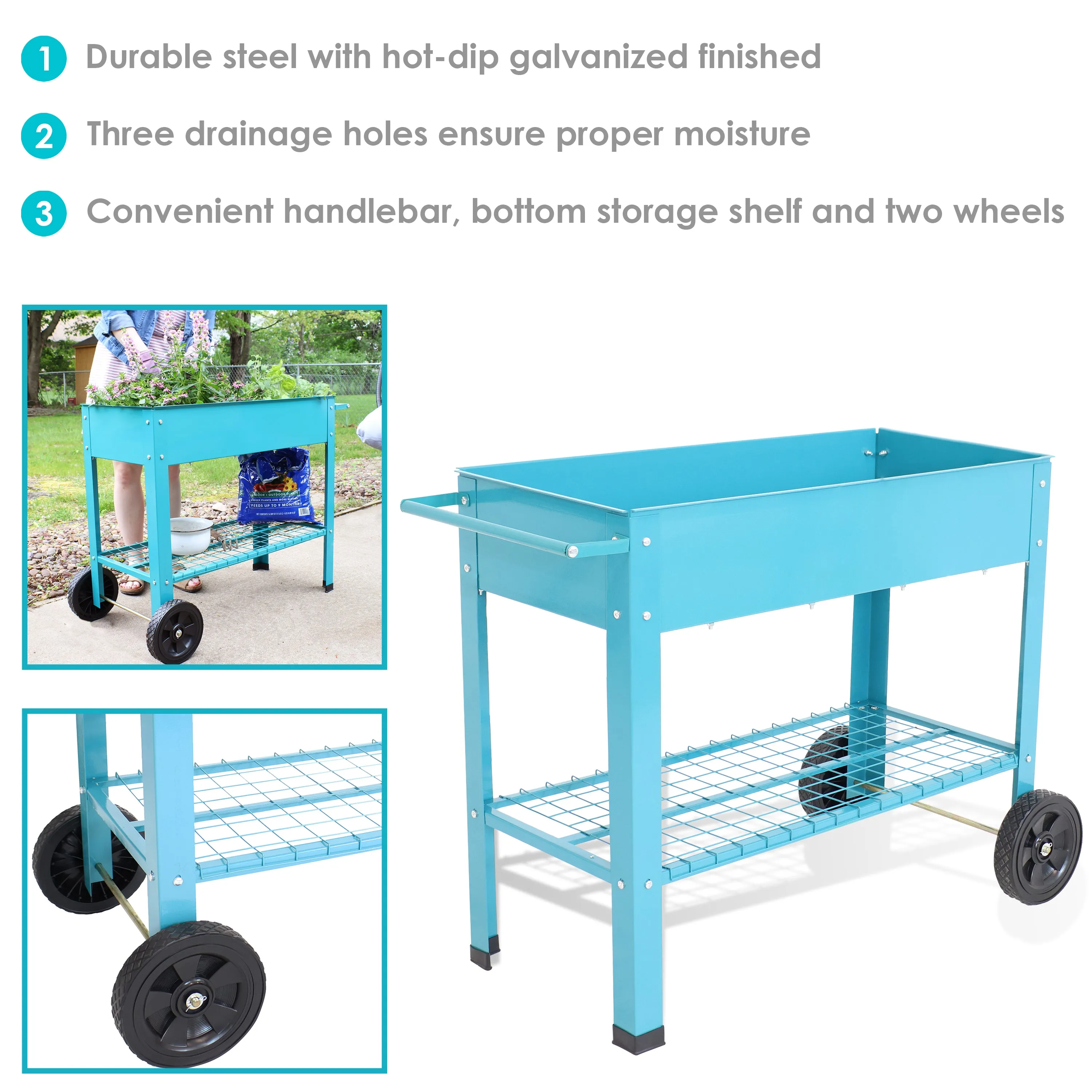 Sunnydaze Galvanized Steel Mobile Raised Garden Bed Cart