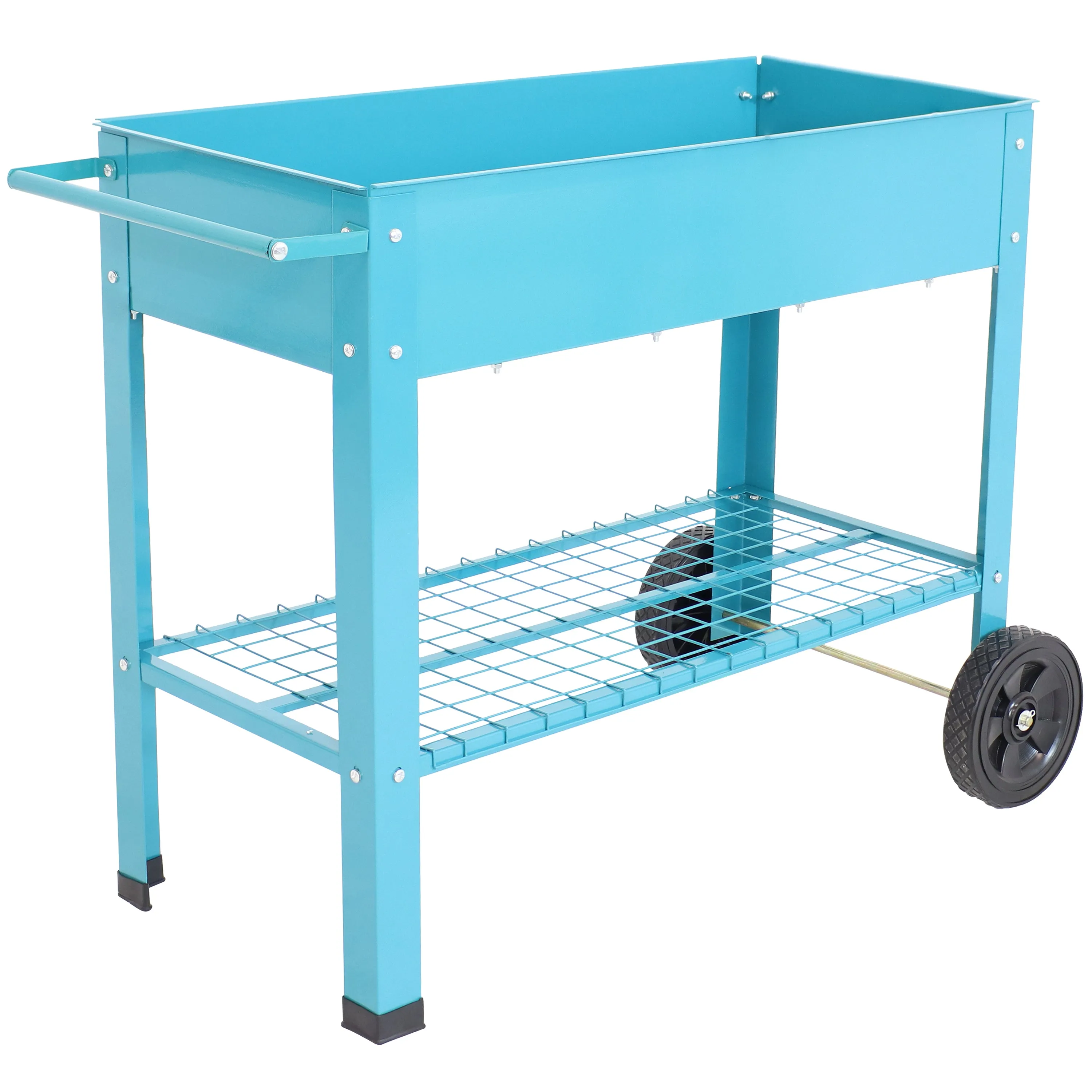 Sunnydaze Galvanized Steel Mobile Raised Garden Bed Cart