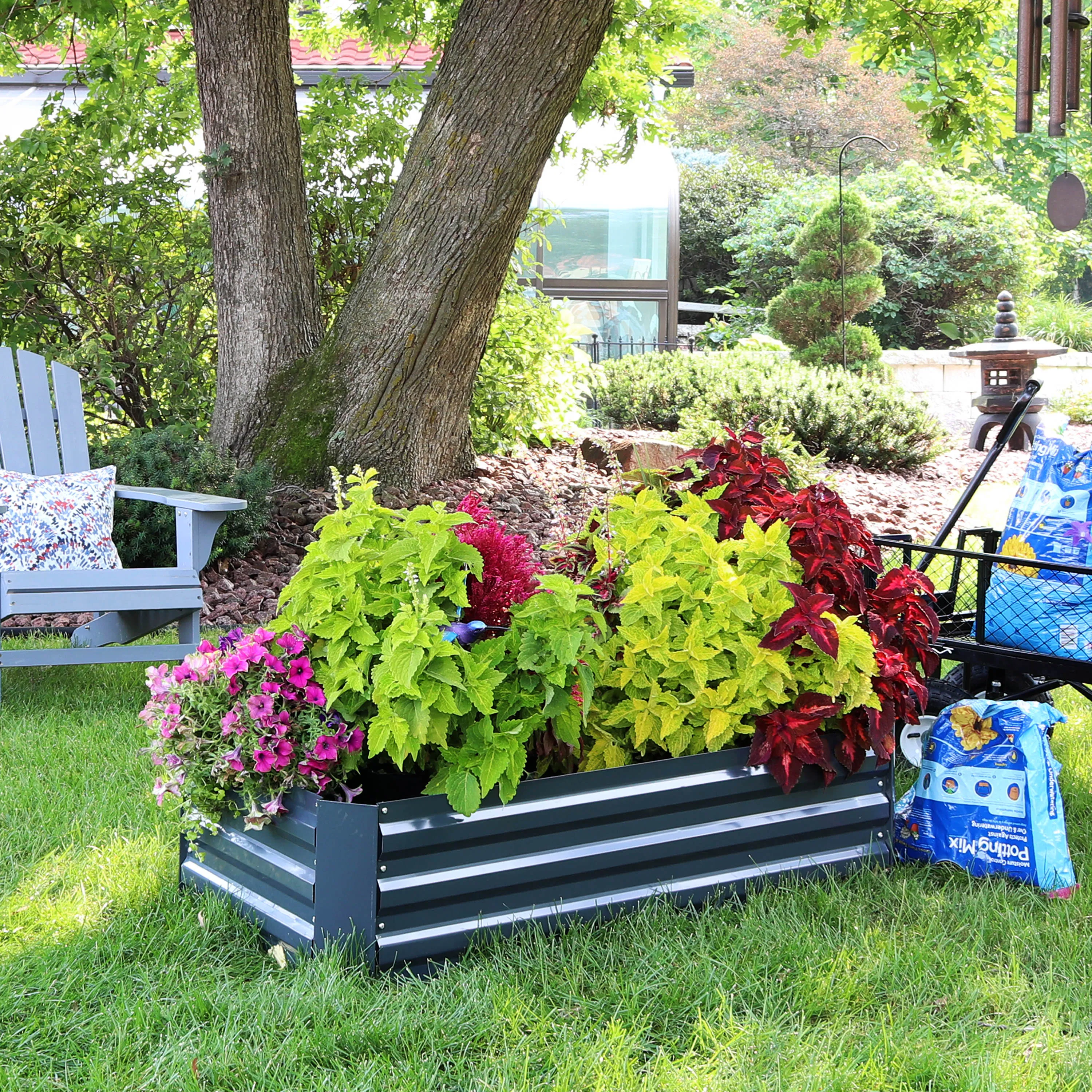 Sunnydaze Galvanized Steel Raised Garden Bed - Rectangle - 48"