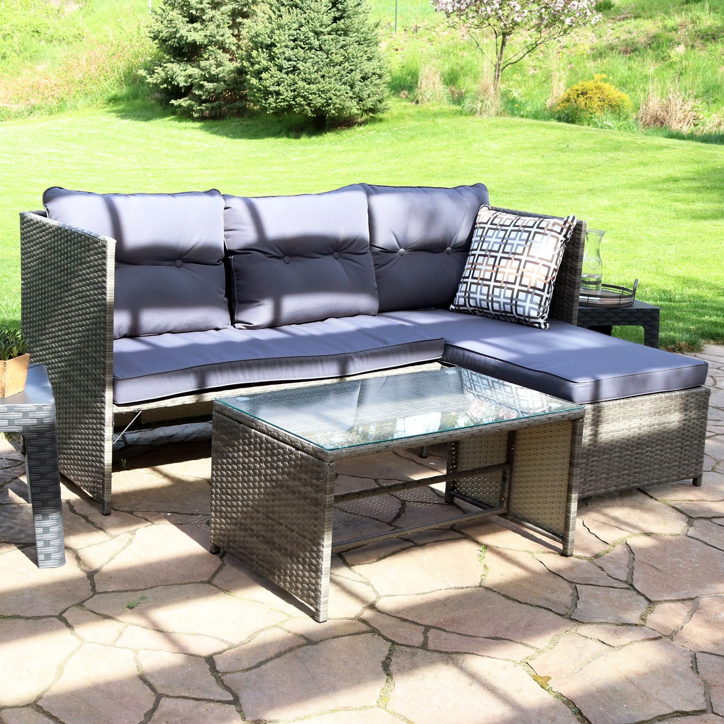 Sunnydaze Longford Outdoor Patio Sectional Sofa Set with Cushions