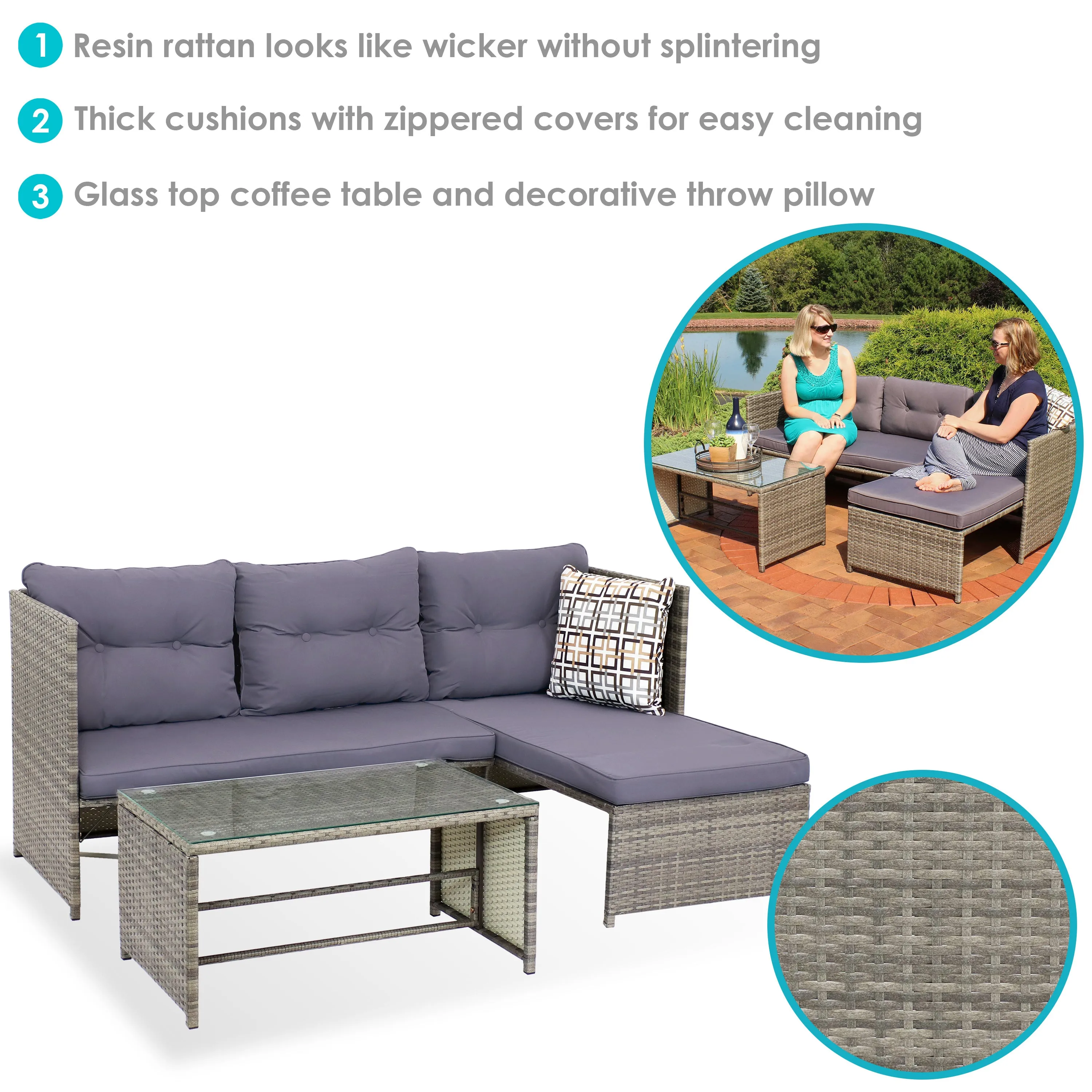 Sunnydaze Longford Outdoor Patio Sectional Sofa Set with Cushions