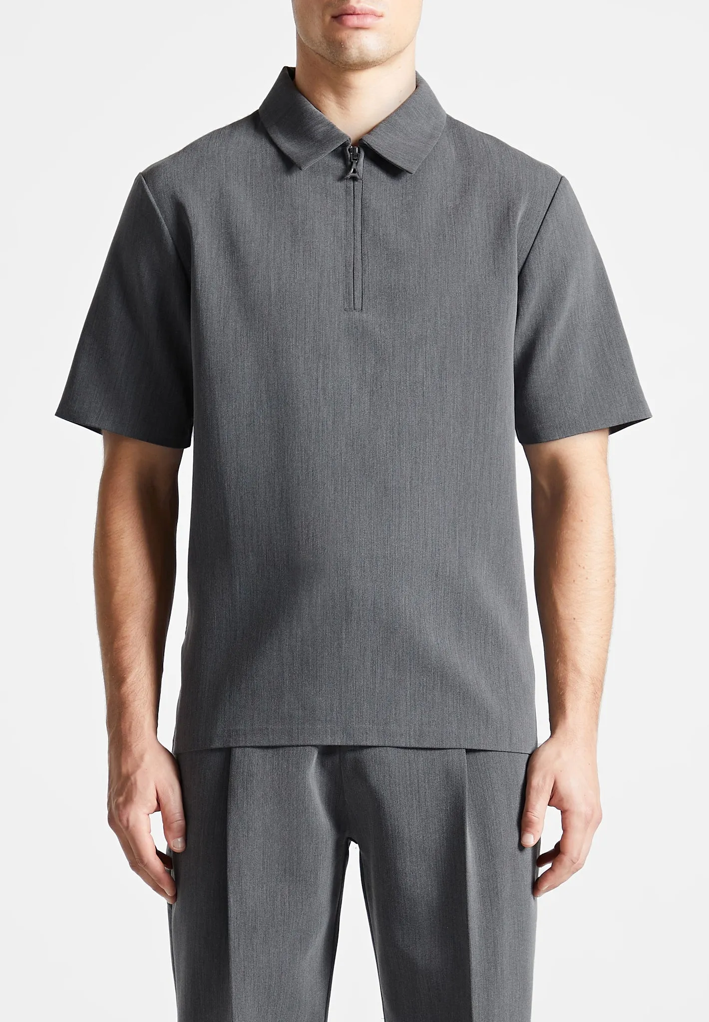 Tailored Zip Polo Top - Dark Grey