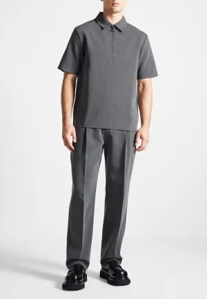 Tailored Zip Polo Top - Dark Grey