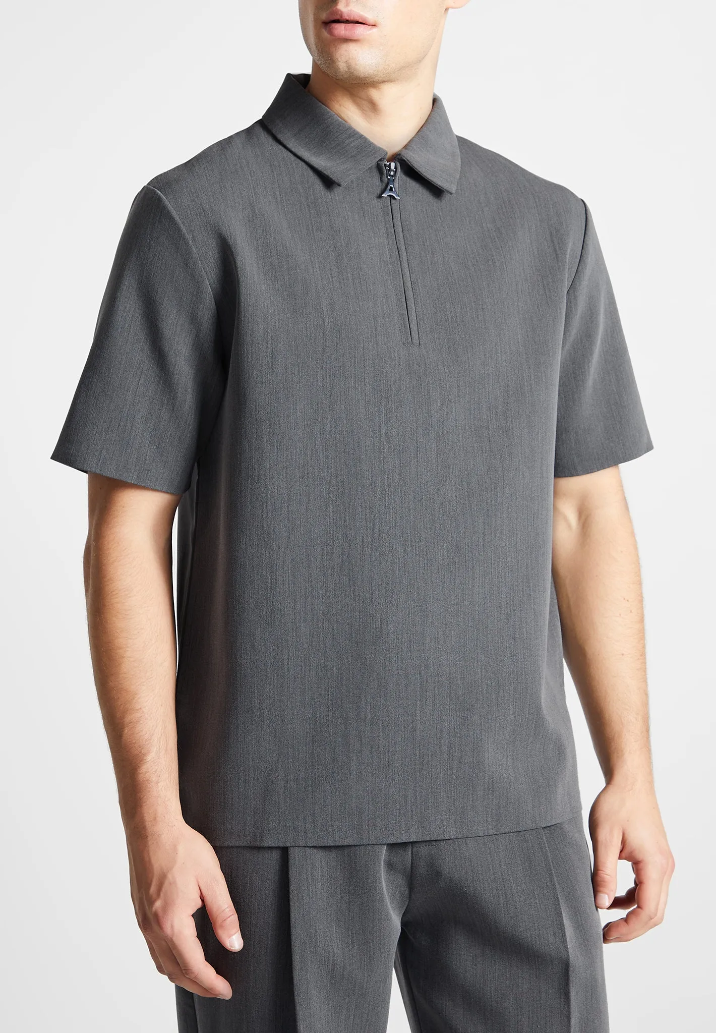 Tailored Zip Polo Top - Dark Grey