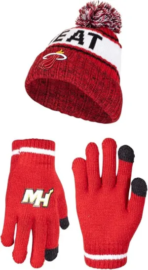 Ultra Game NBA Official Boys Girls Super Soft Winter Beanie Knit Hat With Extra Warm Touch Screen Gloves, Miami Heat, Team Color, 1SIZE|Miami Heat