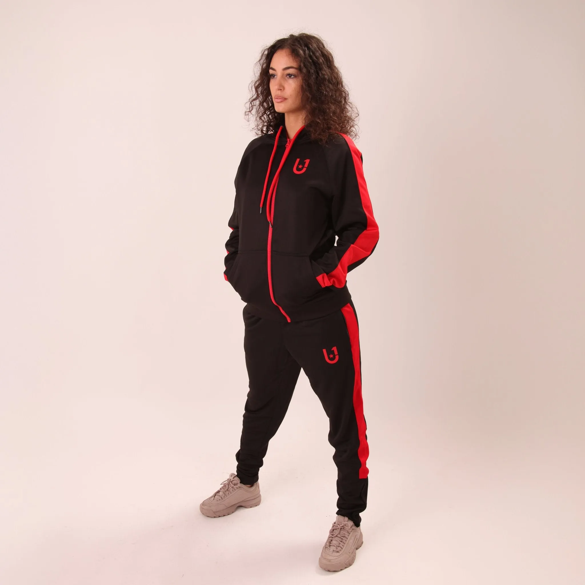 UNIFY U1 Womens Black and Red Zip Up Hoodie – Classic UNIFY Essential Hoodie – Womens Zip Up Hoodie