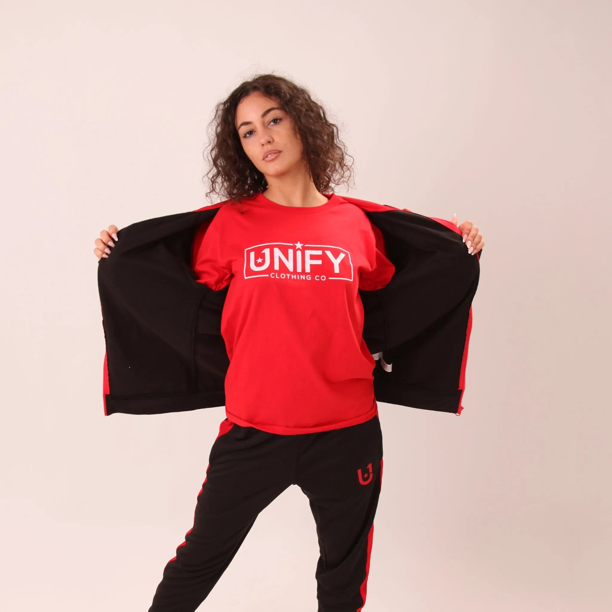 UNIFY U1 Womens Black and Red Zip Up Hoodie – Classic UNIFY Essential Hoodie – Womens Zip Up Hoodie