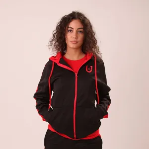 UNIFY U1 Womens Black and Red Zip Up Hoodie – Classic UNIFY Essential Hoodie – Womens Zip Up Hoodie