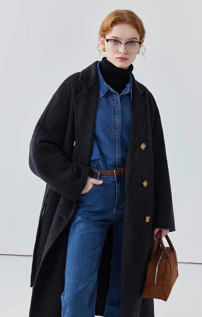 Women long double-sided woolen coat loose coat autumn coat