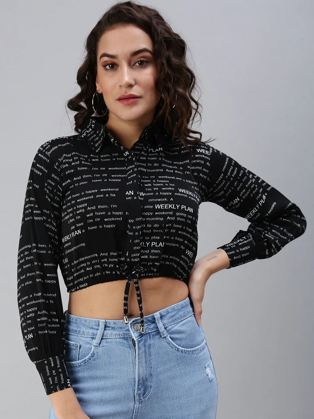 Women's Black Typographic Crop Top