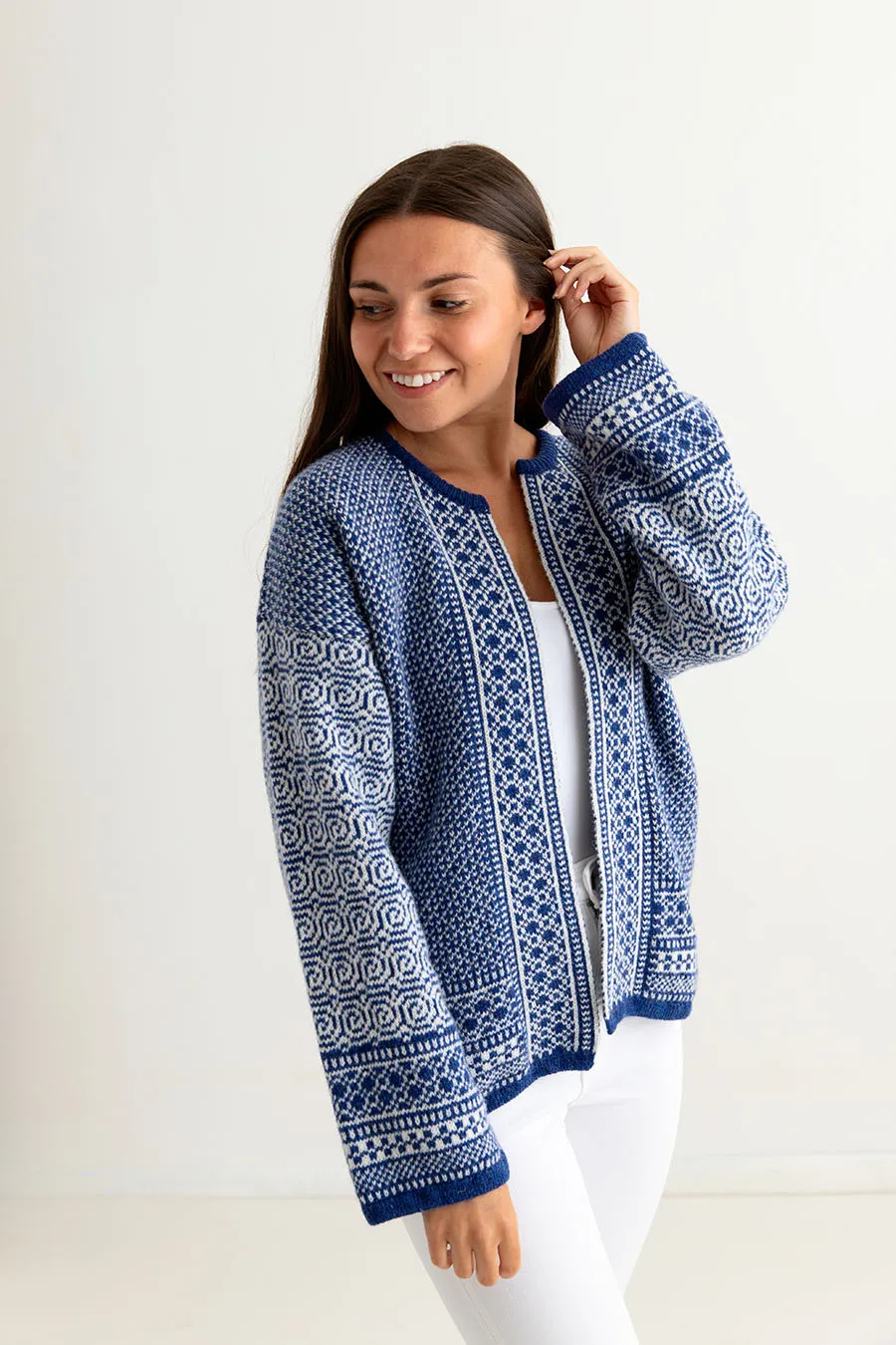 Womens Fair isle Towie Kimono Cardigan / Coatigan - Royal Blue